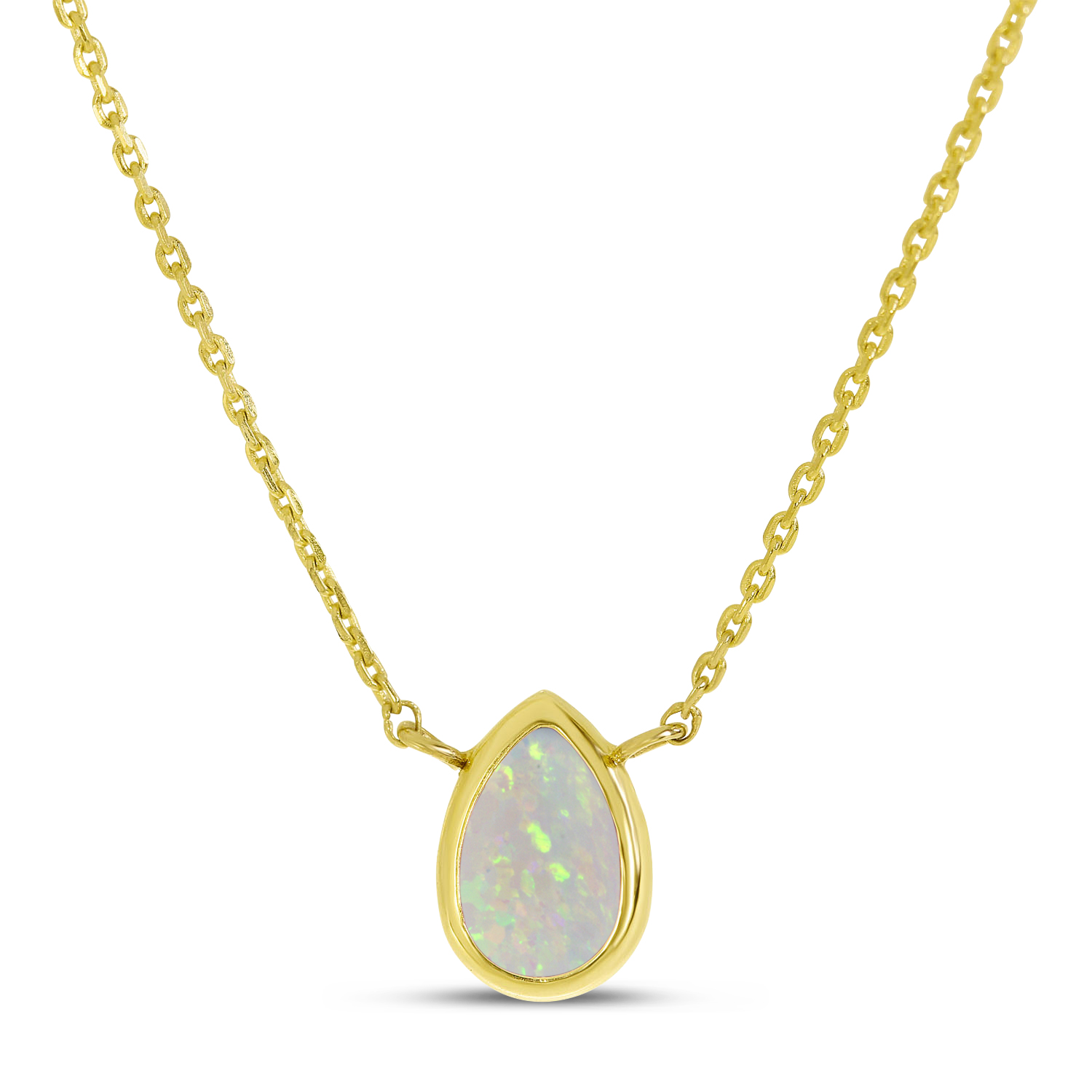 14K Yellow Gold Pear Opal Birthstone Necklace