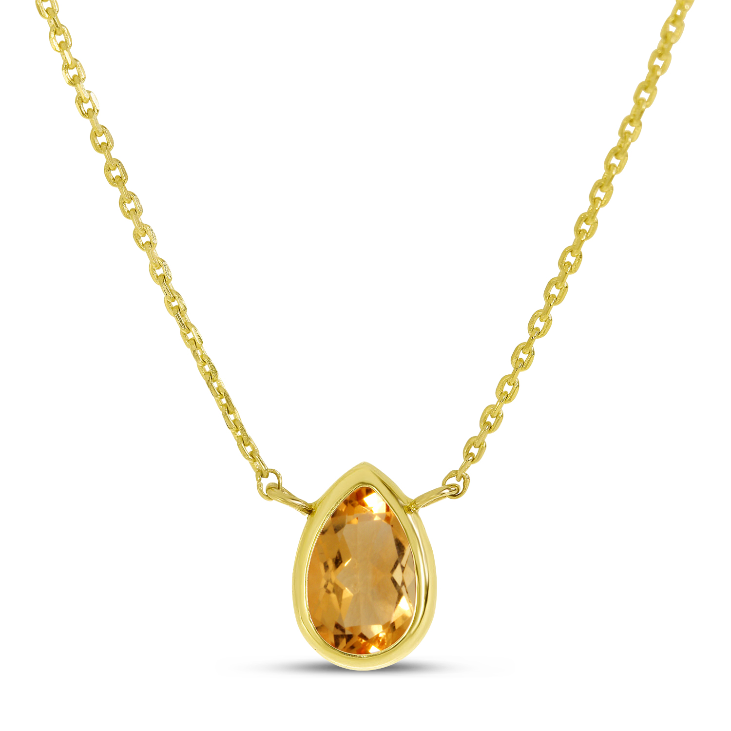14K Yellow Gold Pear Citrine Birthstone Necklace