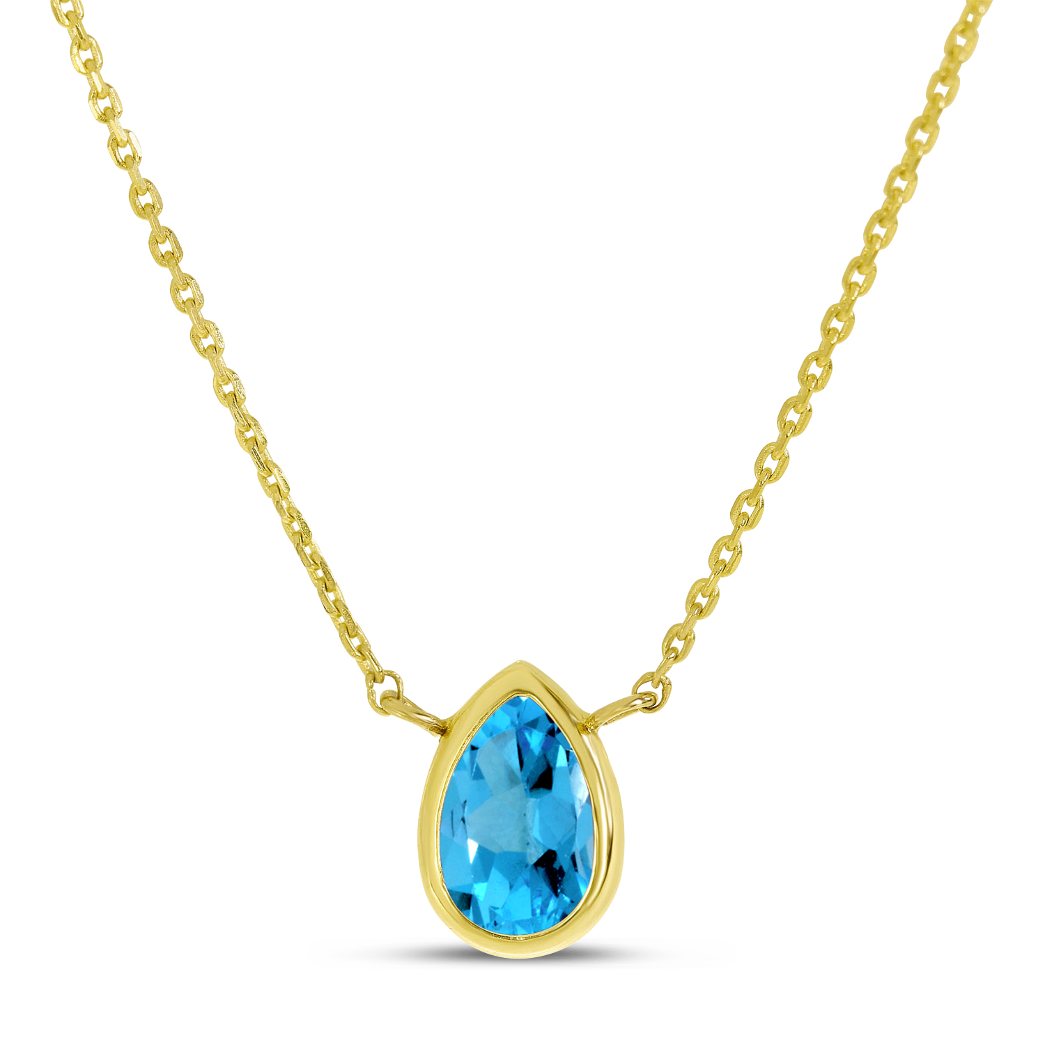 14K Yellow Gold Pear Blue Topaz Birthstone Necklace