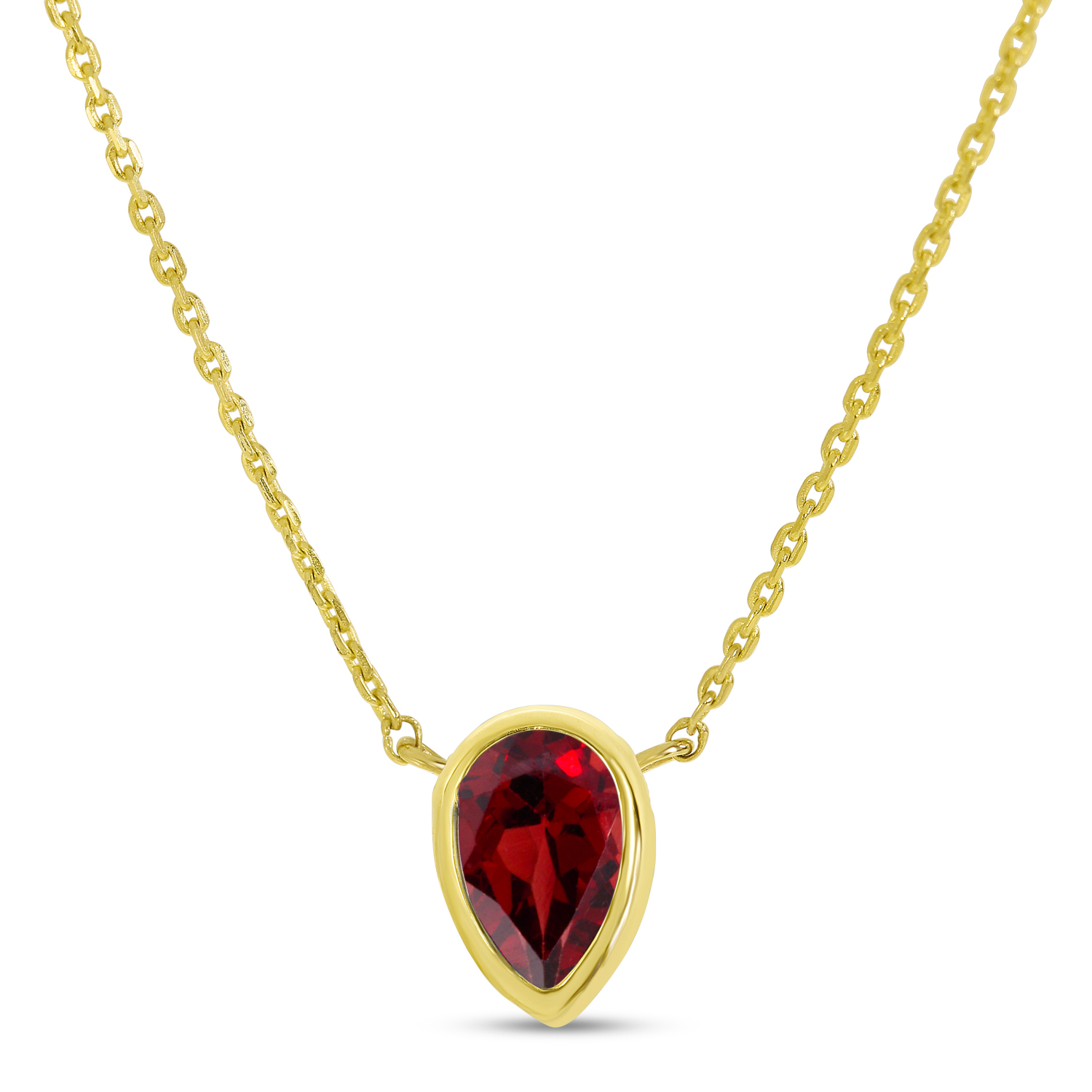 14K Yellow Gold Pear Garnet Birthstone Necklace