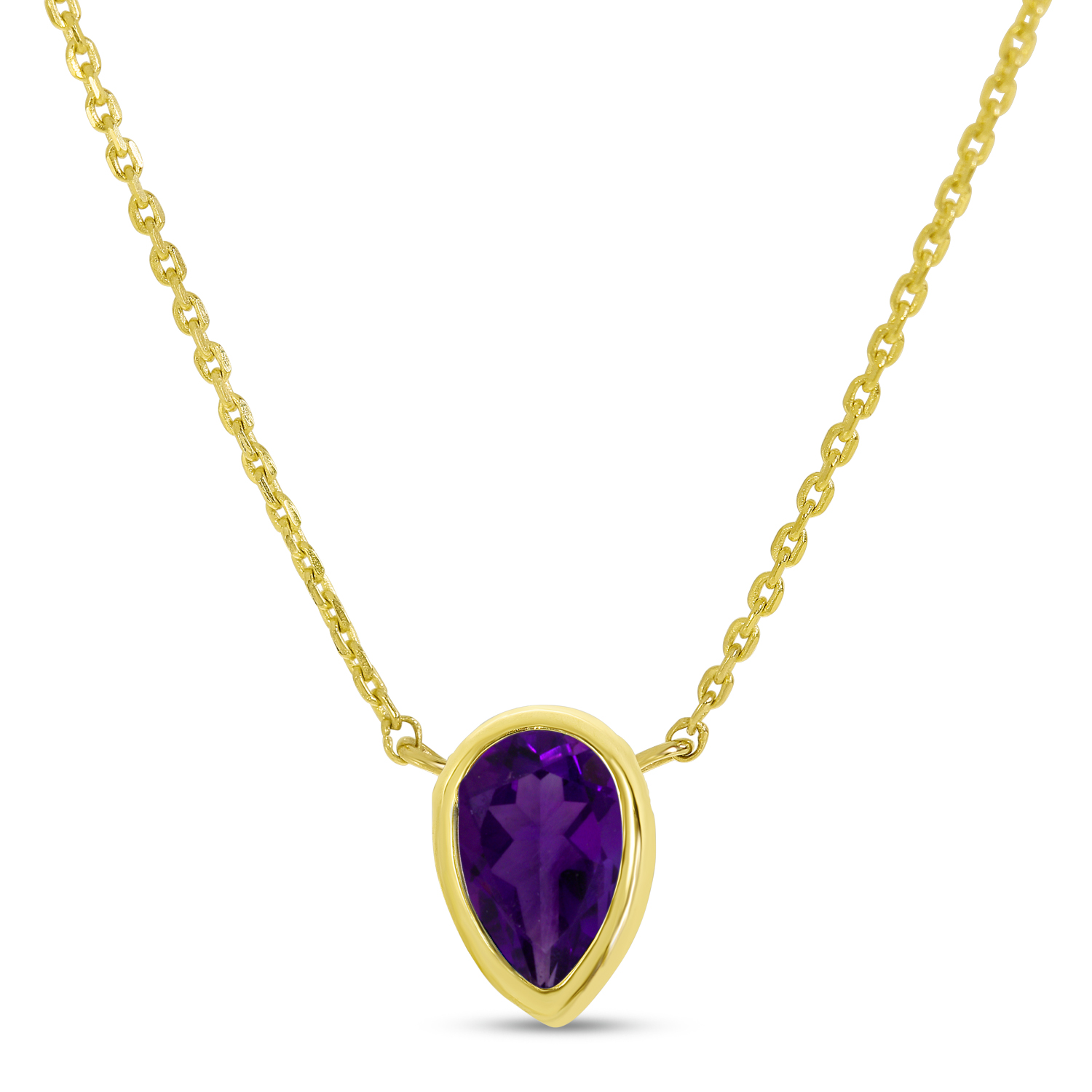 14K Yellow Gold Pear Amethyst Birthstone Necklace