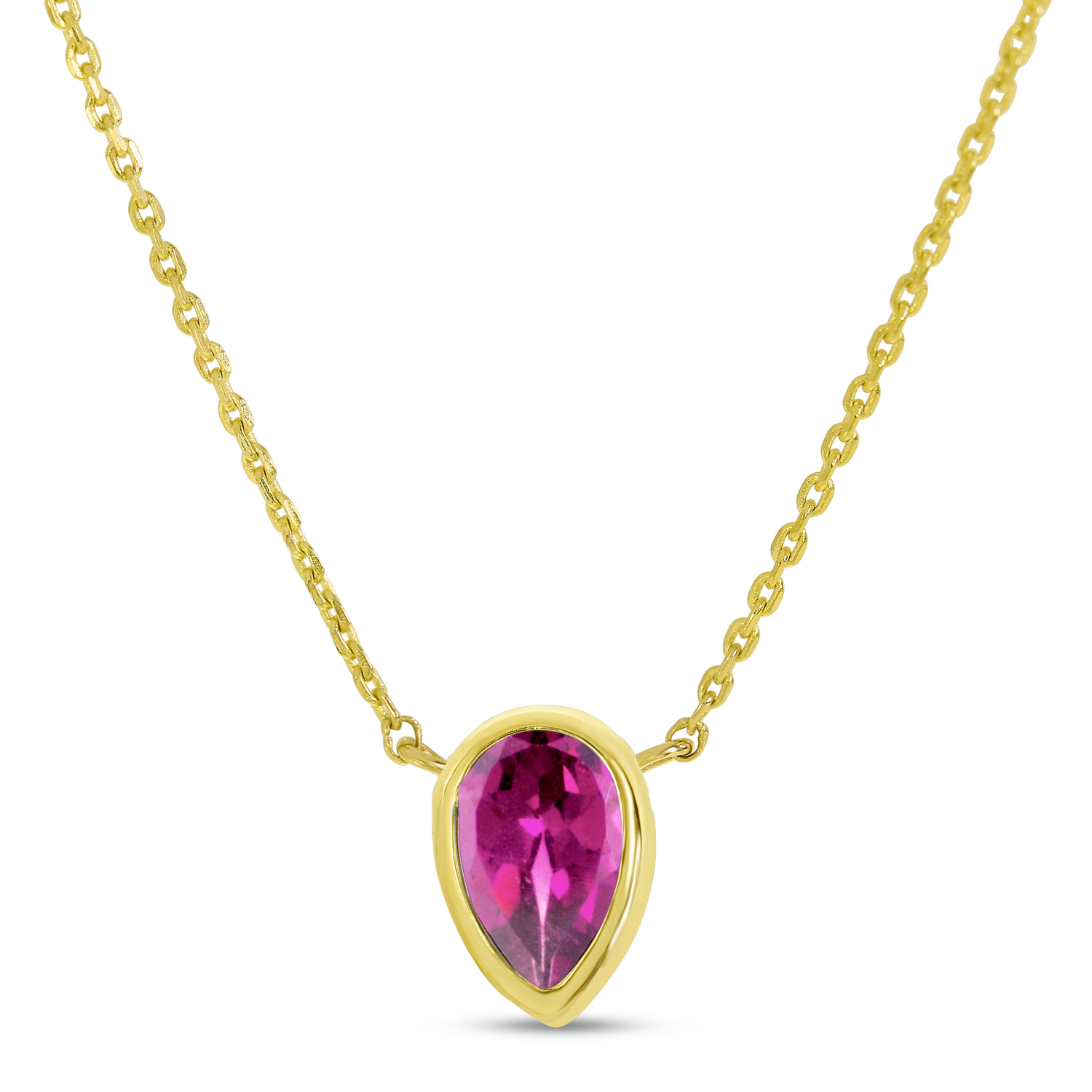 14K Yellow Gold Pear Pink Tourmaline Birthstone Necklace