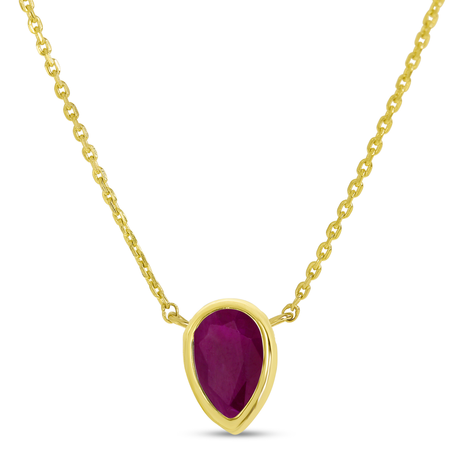 14K Yellow Gold Pear Ruby Birthstone Necklace