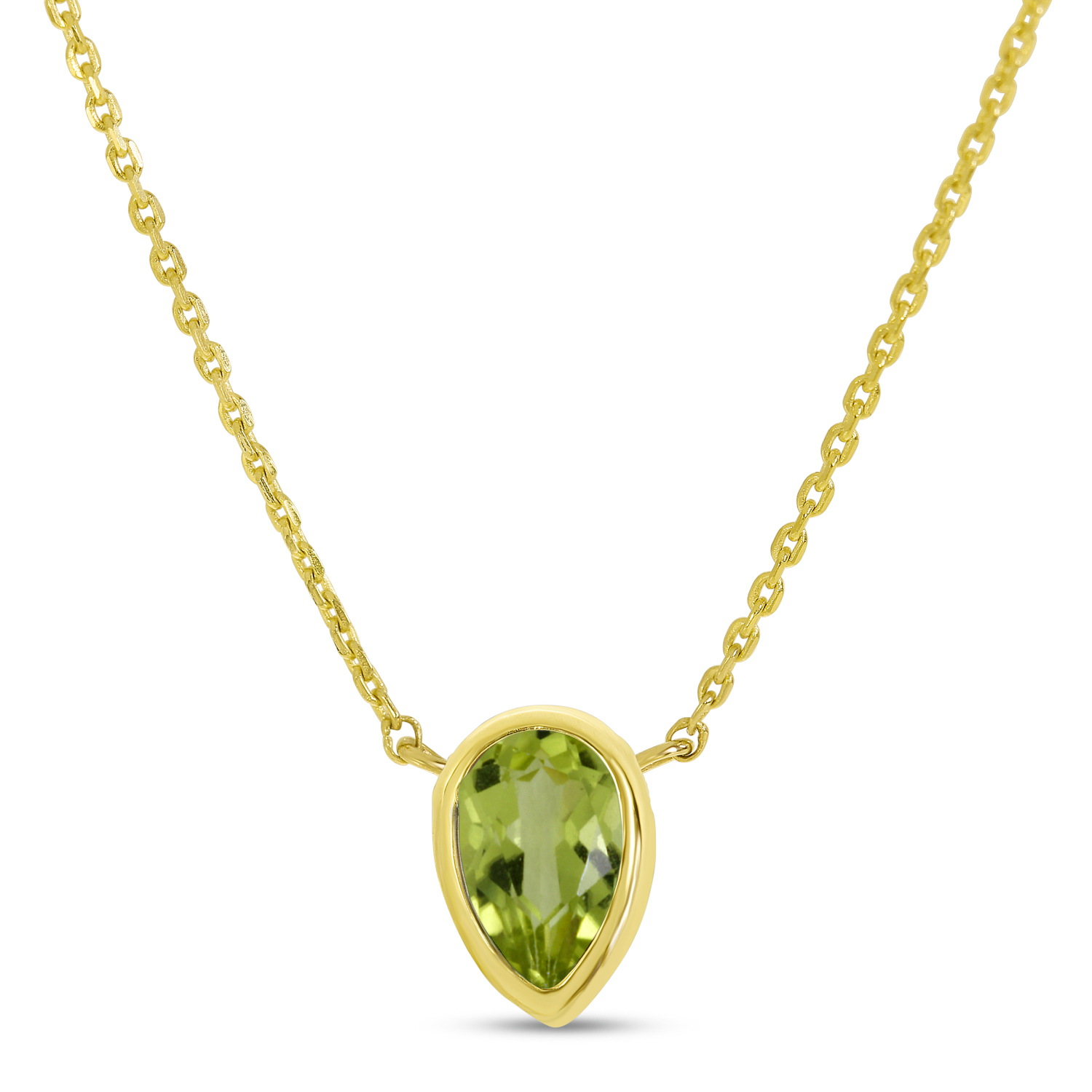 14K Yellow Gold Pear Peridot Birthstone Necklace