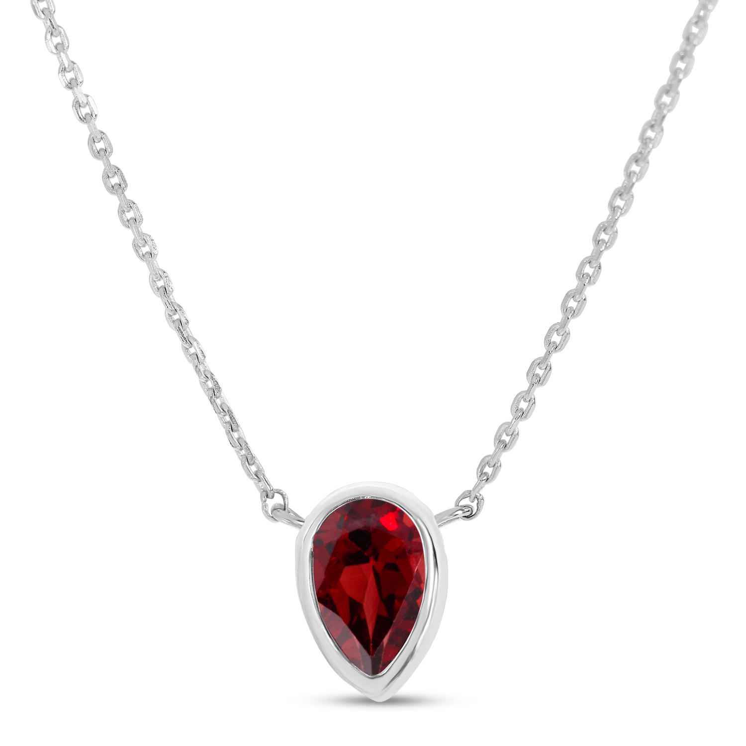 14K White Gold Pear Garnet Birthstone Necklace