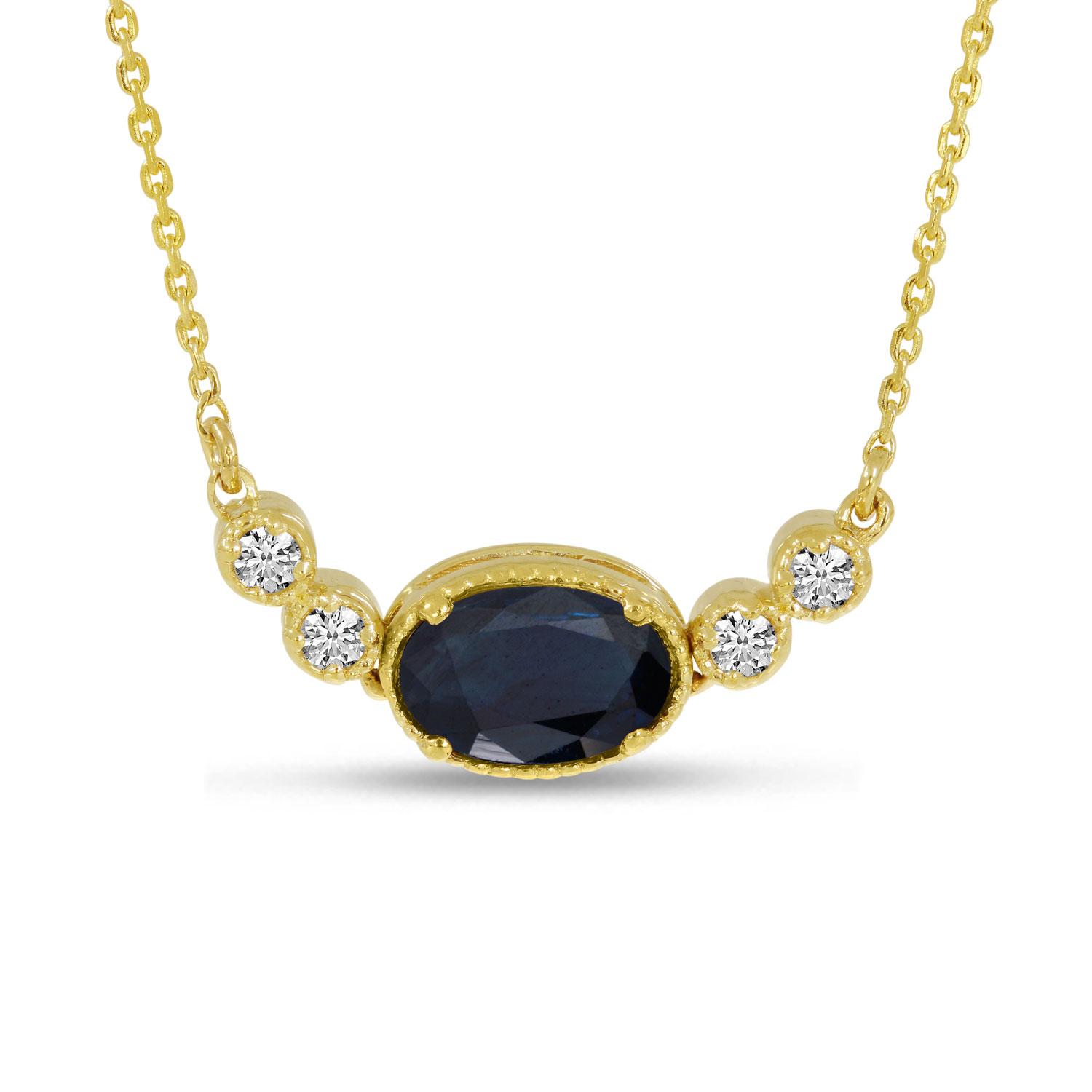 14K Yellow Gold Oval Emerald Birthstone Millgrain Necklace