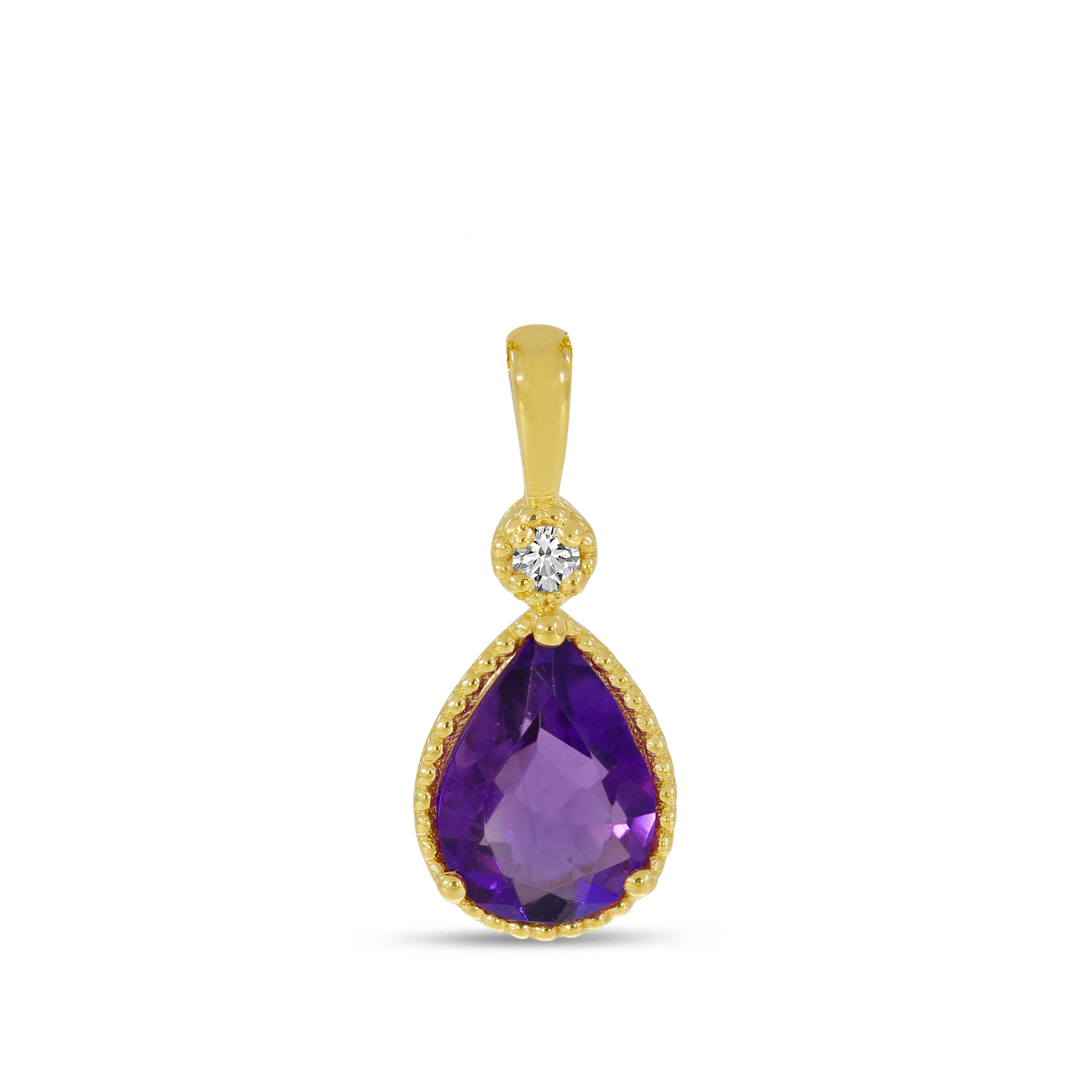 14K Yellow Gold Pear Amethyst Birthstone Pendant