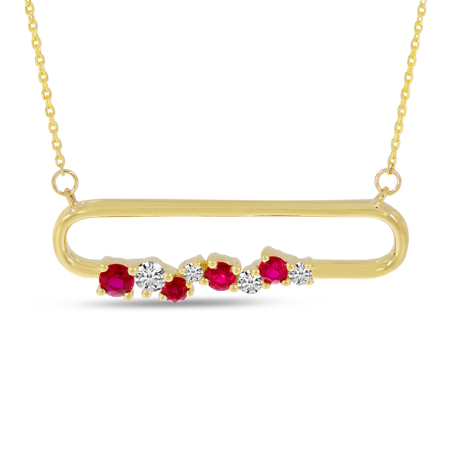 14K Yellow Gold Ruby Precious Paperclip Necklace