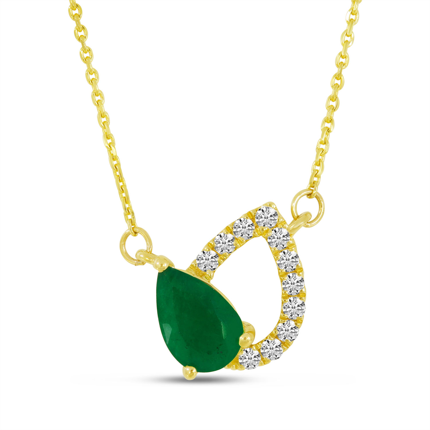14K Yellow Gold Pear Cut Emerald and Diamond Shadow Necklace
