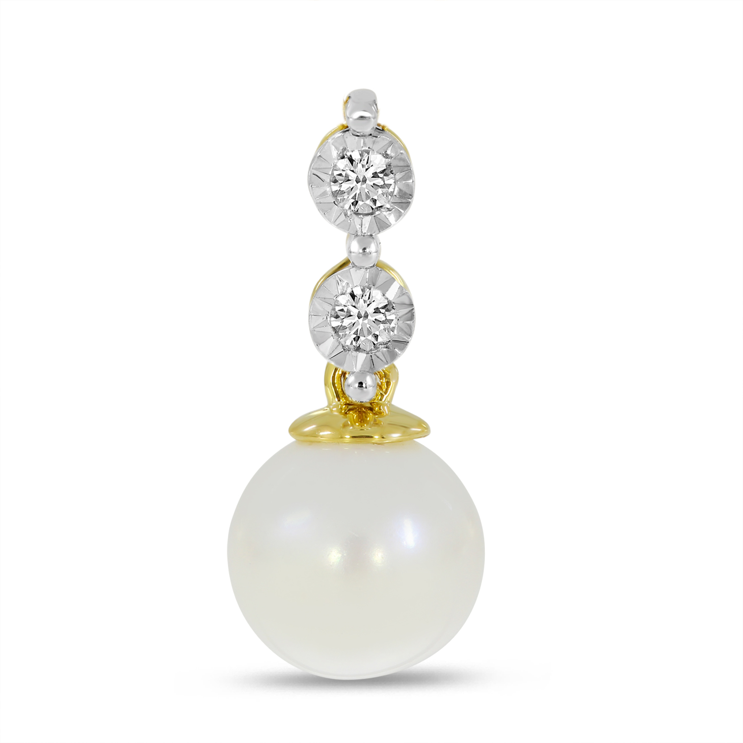 14K Yellow Gold Two Diamond & Pearl Drop Pendant