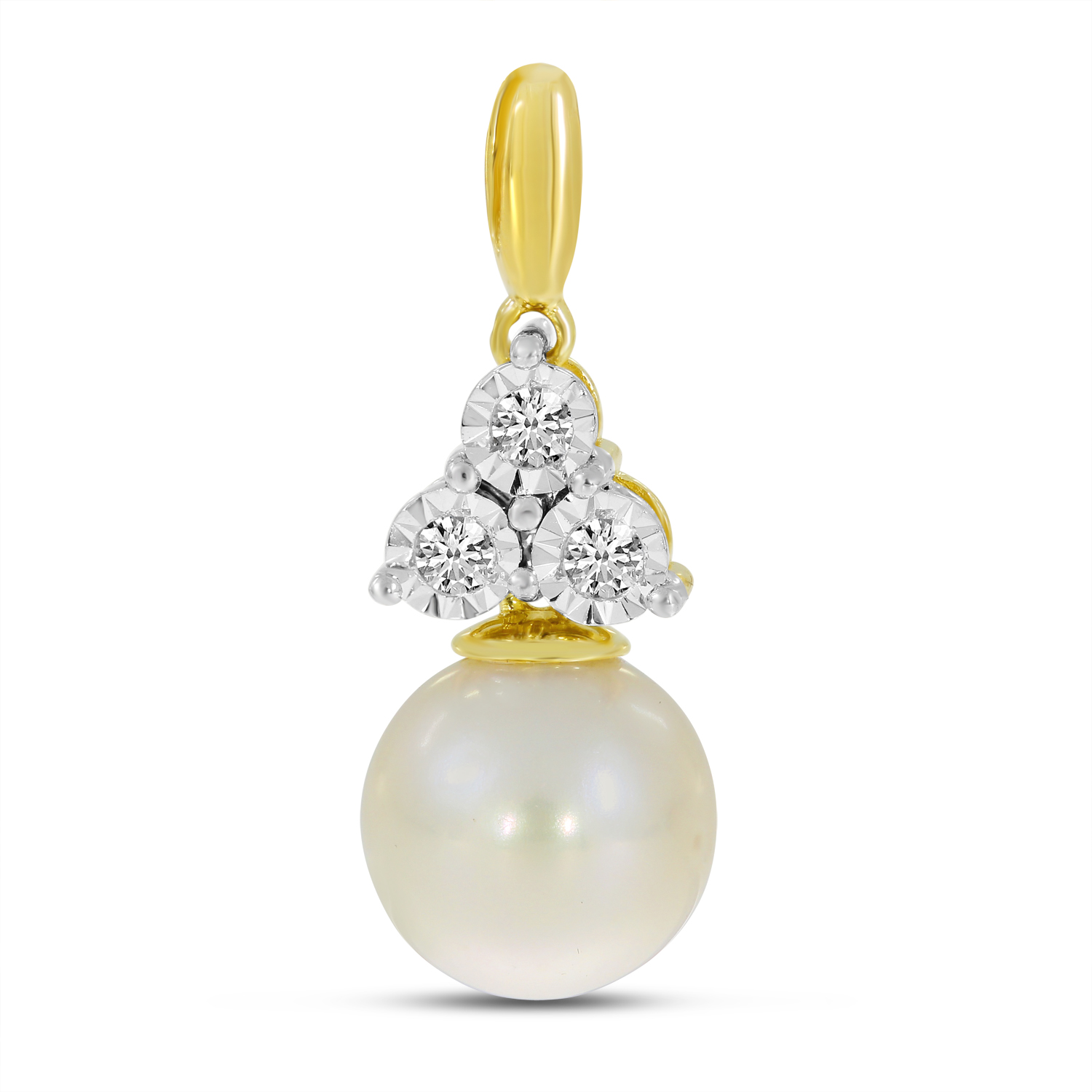 14K Yellow Gold Diamond Triangle & Pearl Pendant