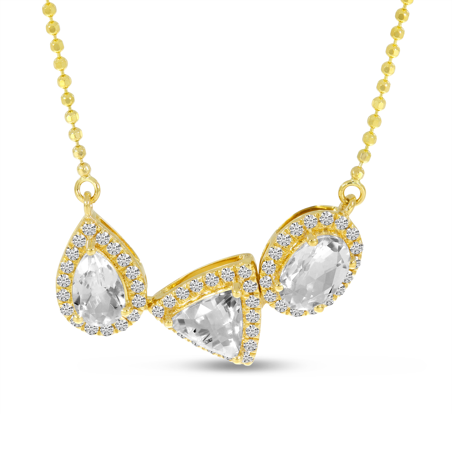 14K Yellow Gold White Topaz Fancy Shapes Necklace