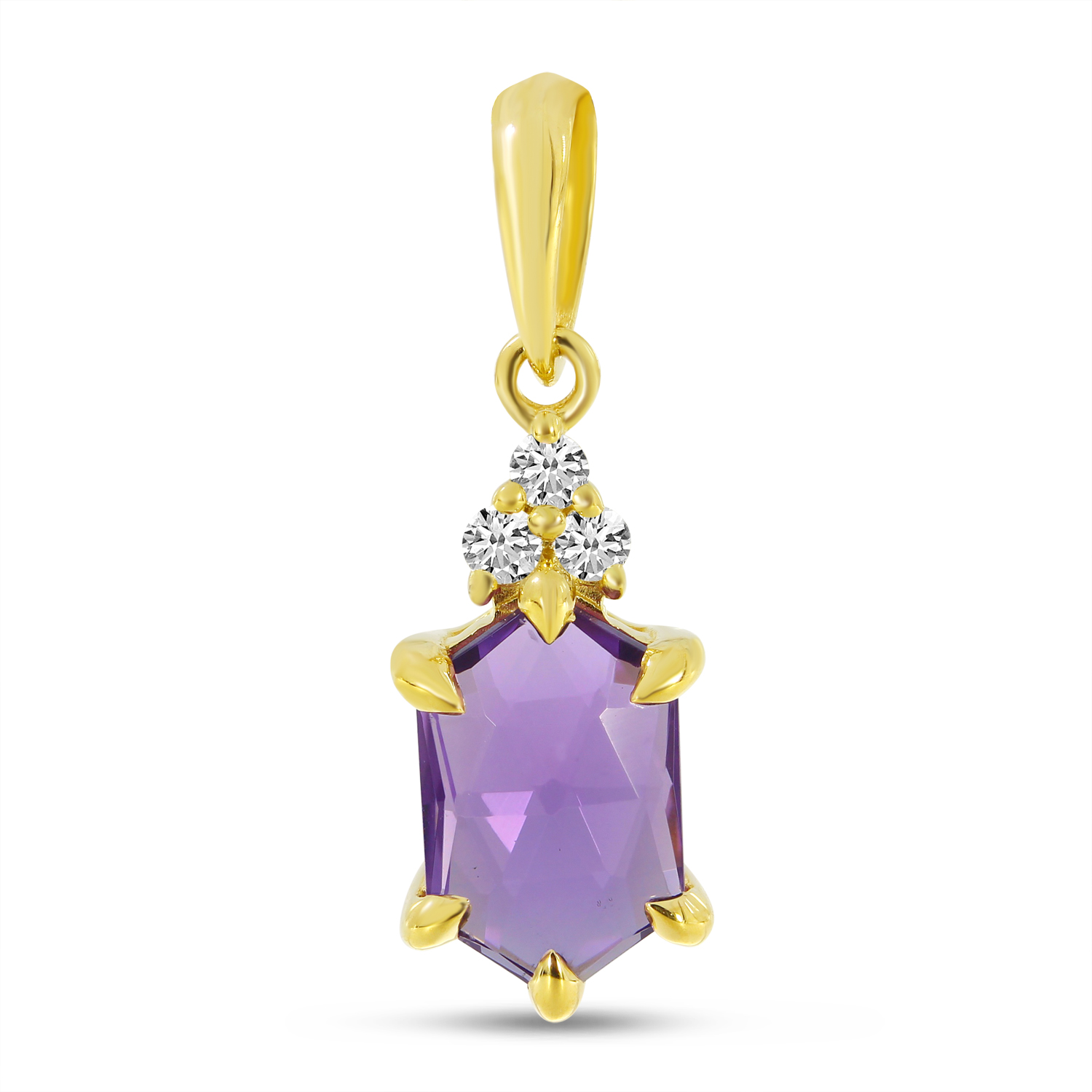 14K Yellow Gold Hexagon Amethyst & Diamond Pendant