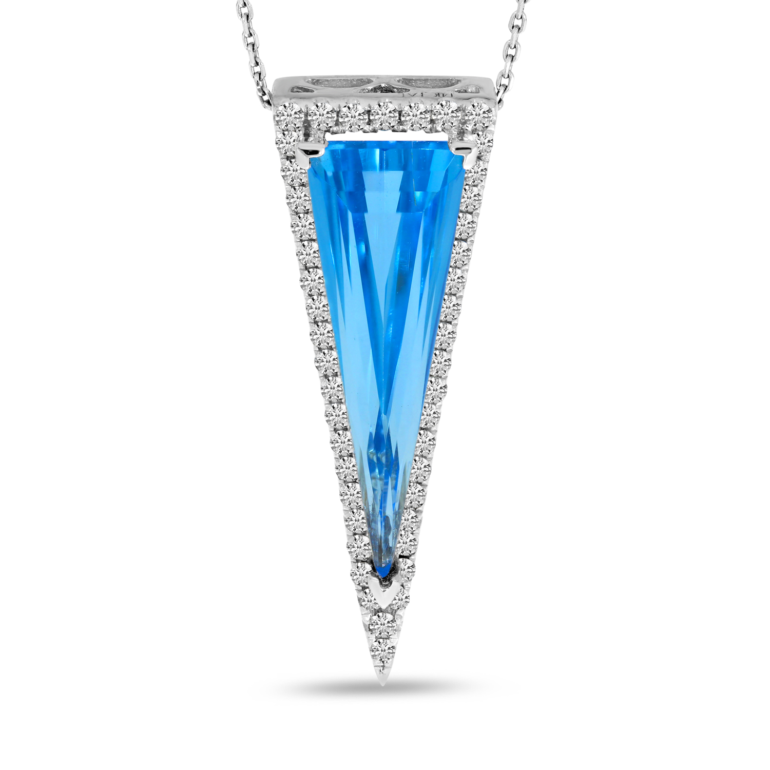 14K White Gold Trillion Blue Topaz Diamond Halo Pendant