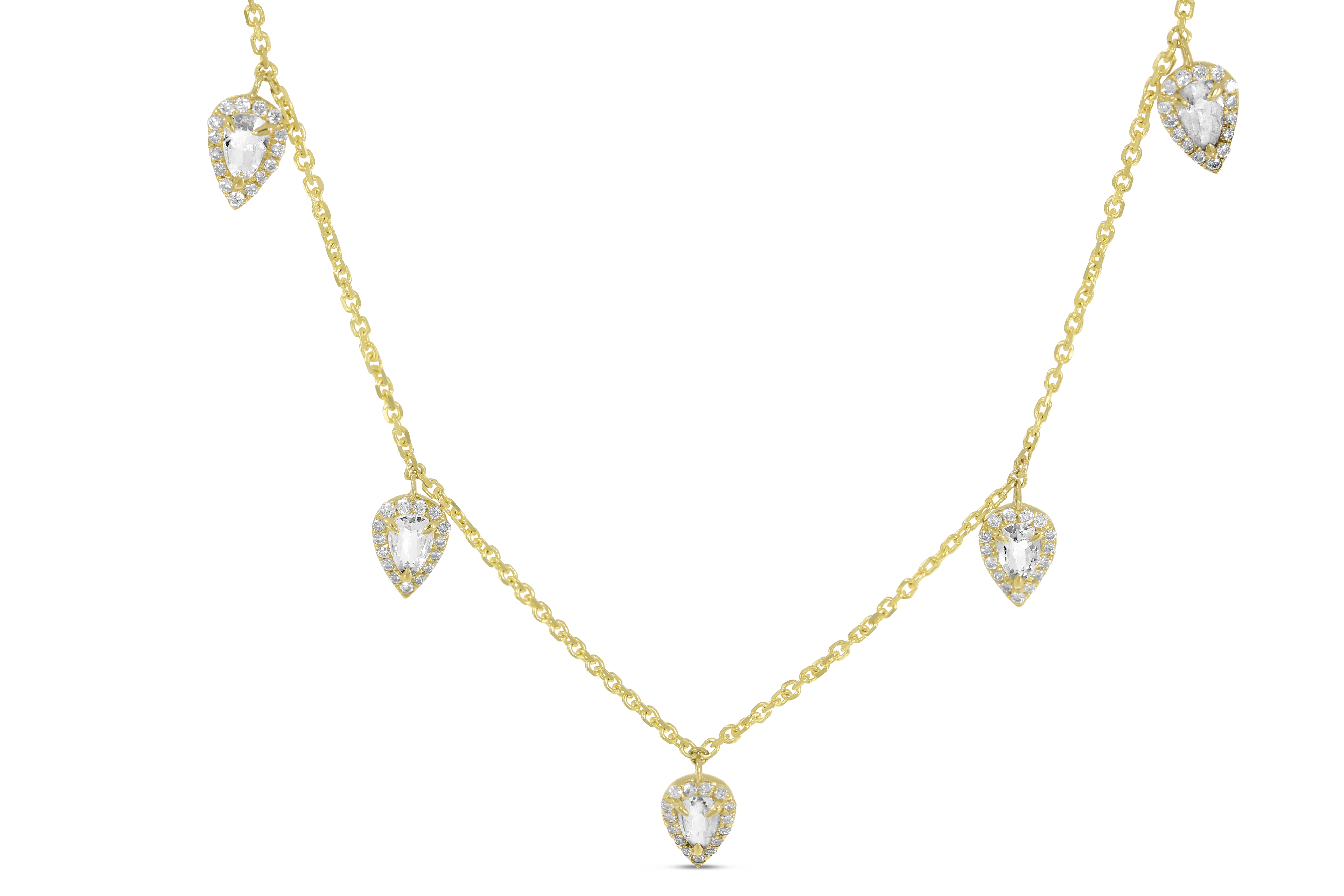 14K Yellow Gold Pear White Topaz Necklace