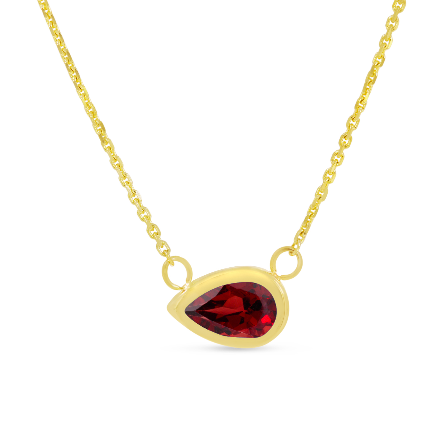 14K Yellow Gold Pear Garnet East 2 West Birthstone Necklace