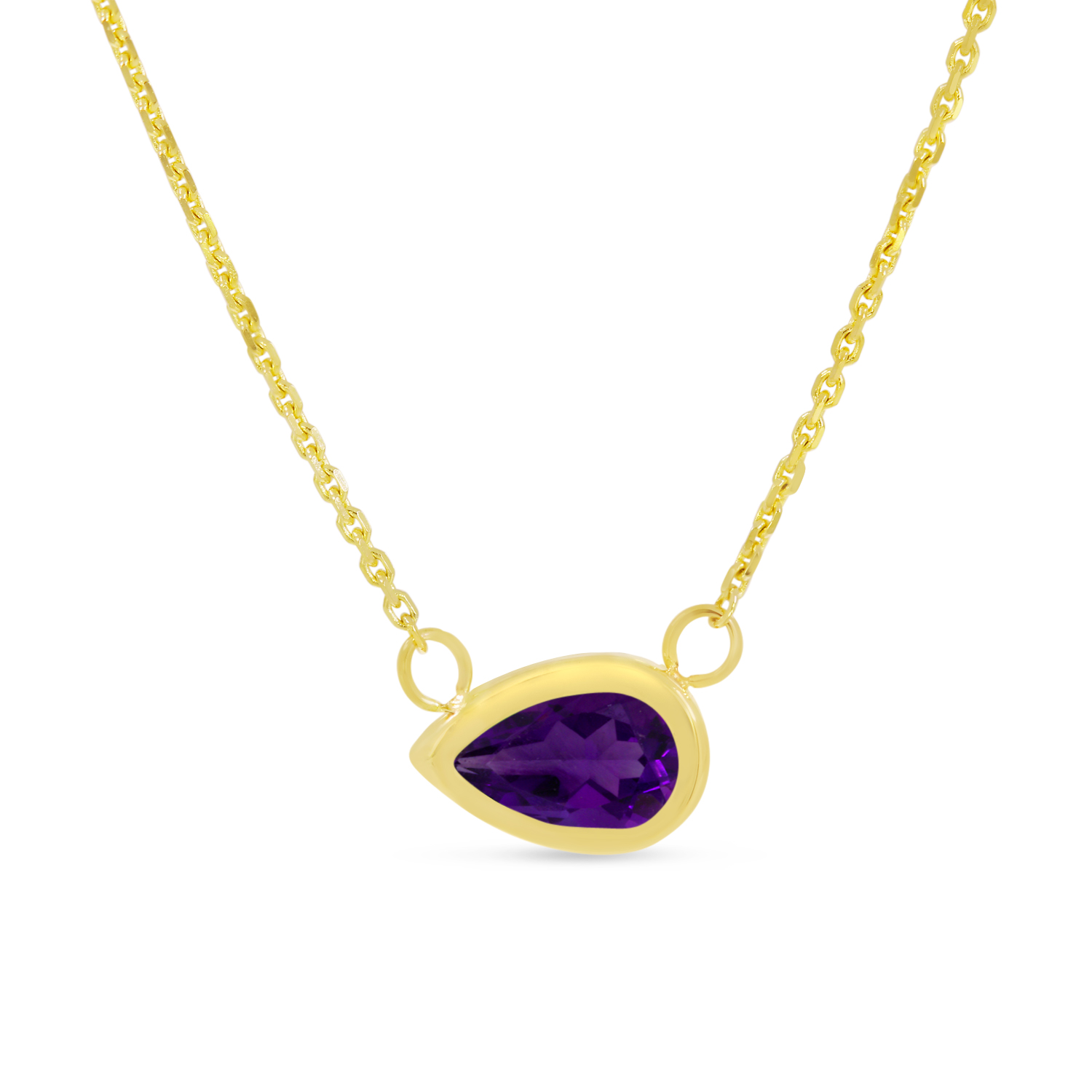 14K Yellow Gold Pear Amethyst East 2 West Birthstone Necklace