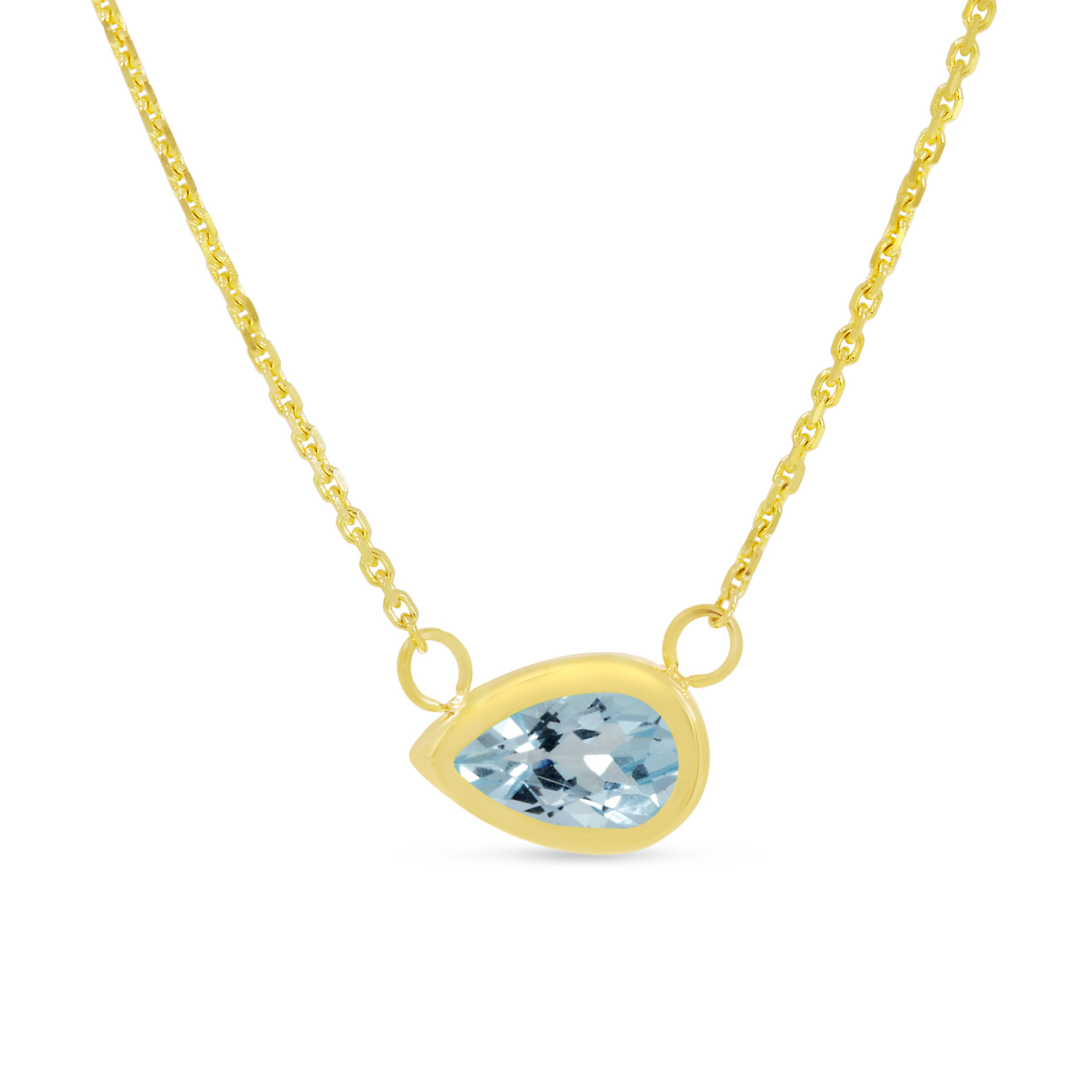 14K Yellow Gold Pear Aquamarine East 2 West Birthstone Necklace