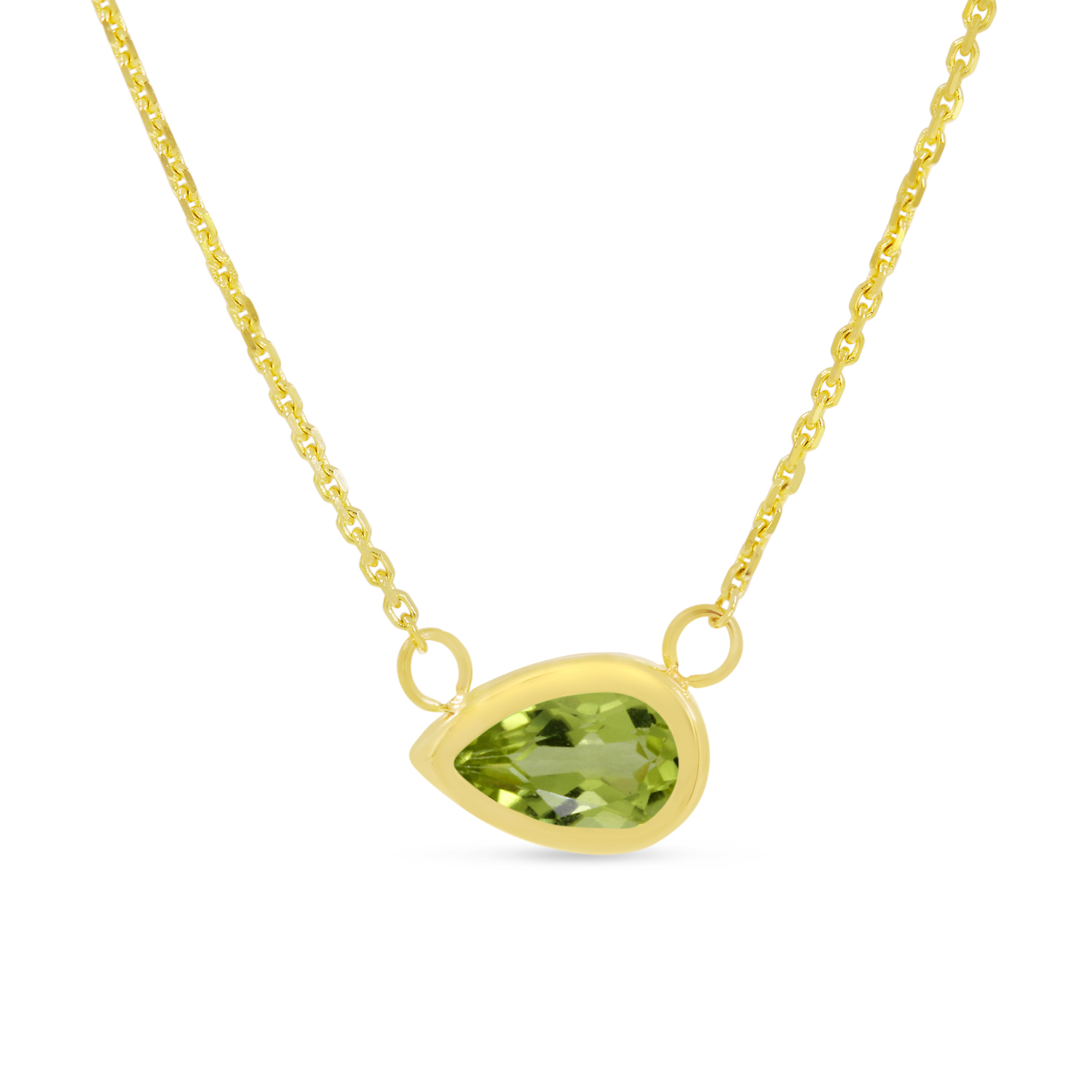 14K Yellow Gold Pear Peridot East 2 West Birthstone Necklace
