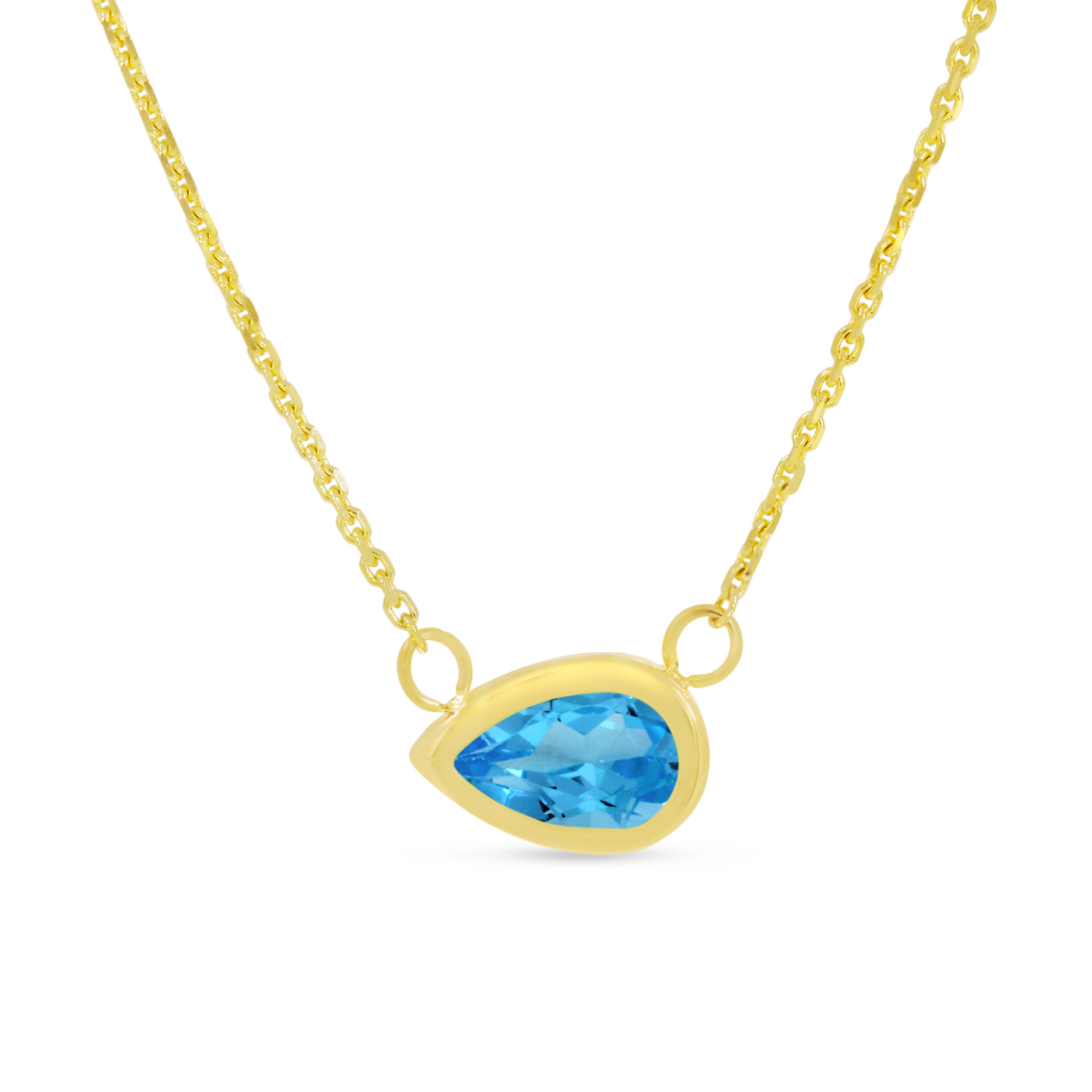 14K Yellow Gold Pear Blue Topaz East 2 West Birthstone Necklace