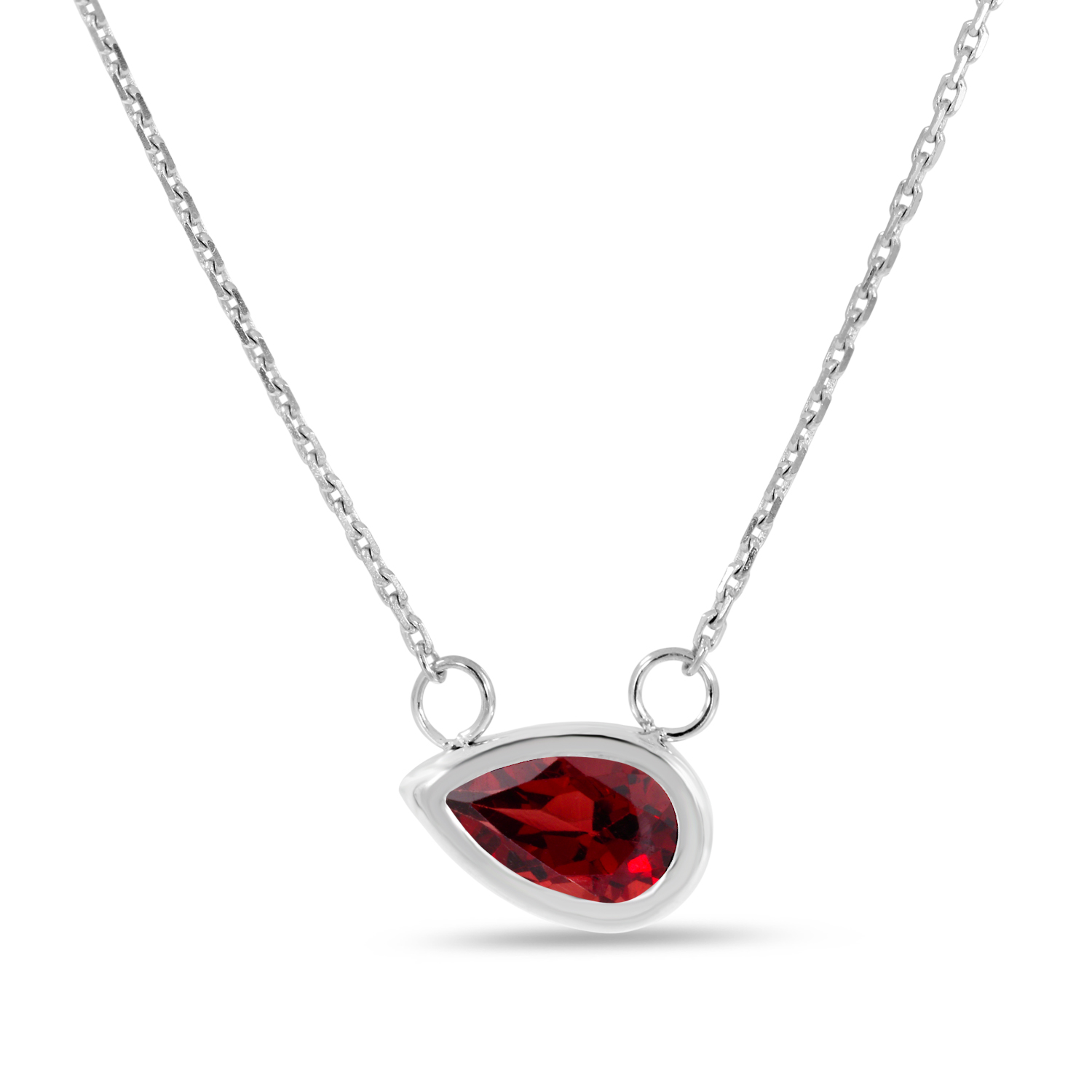 14K White Gold Pear Garnet East 2 West Birthstone Necklace