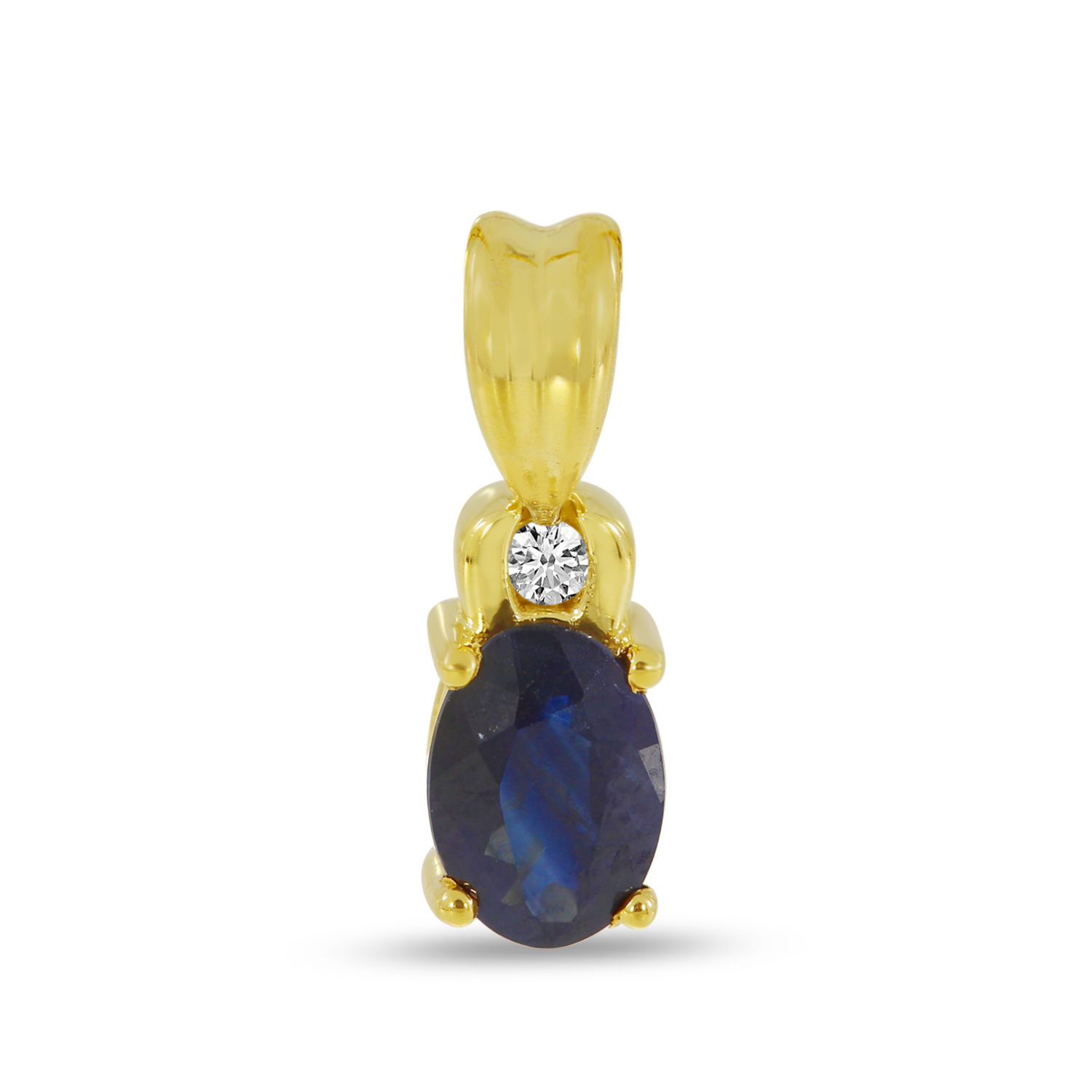 14K Yellow Gold Oval Sapphire & Diamond Precious Pendant