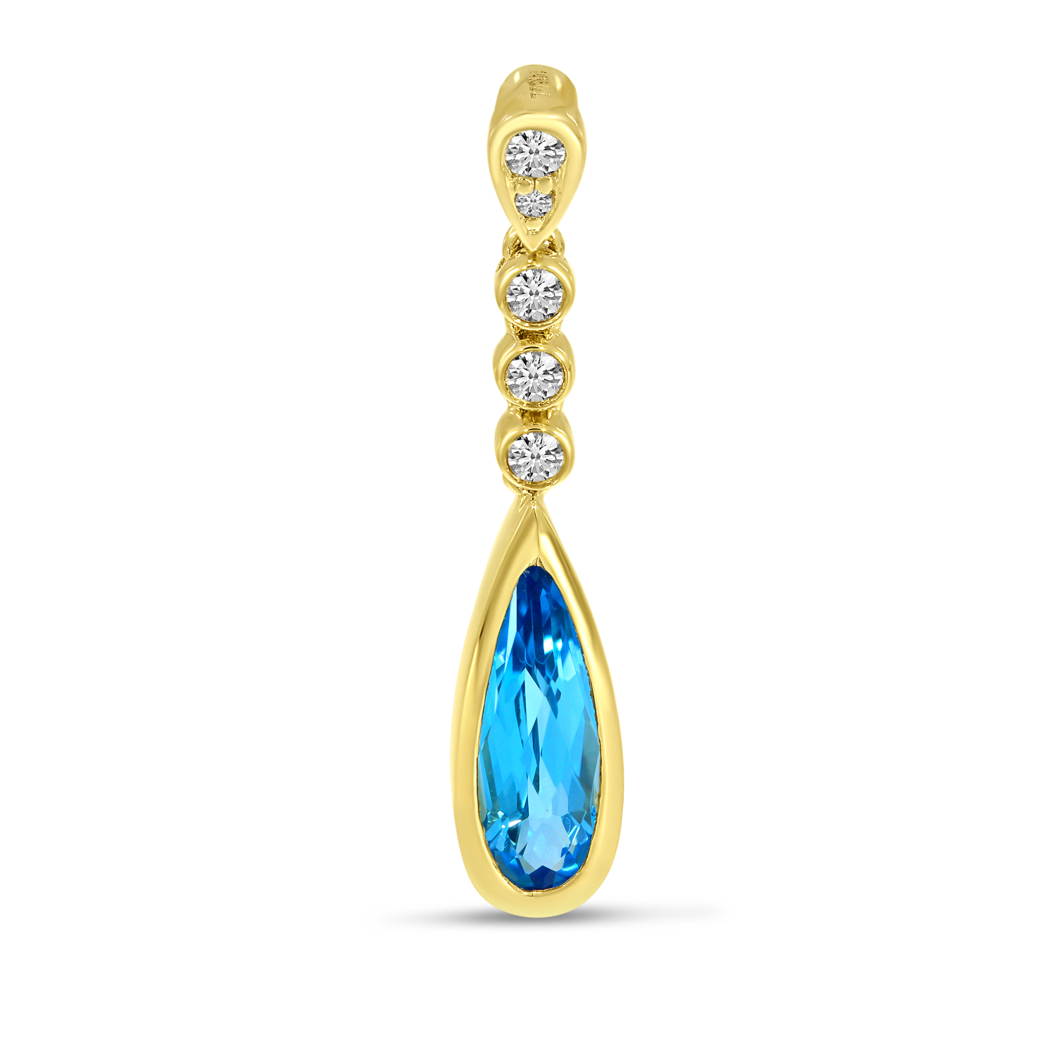 14K Yellow Gold Blue Topaz Teardrop Diamond Pendant