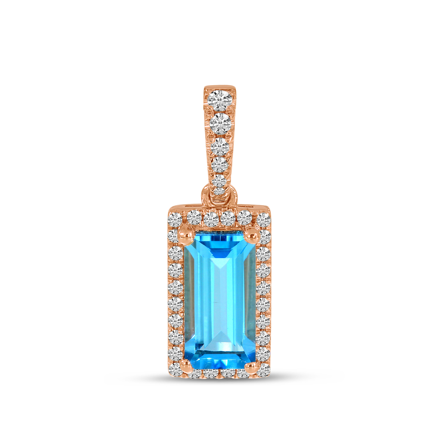 14K Rose Gold Petite Emerald-Cut Blue Topaz & Diamond Pendant