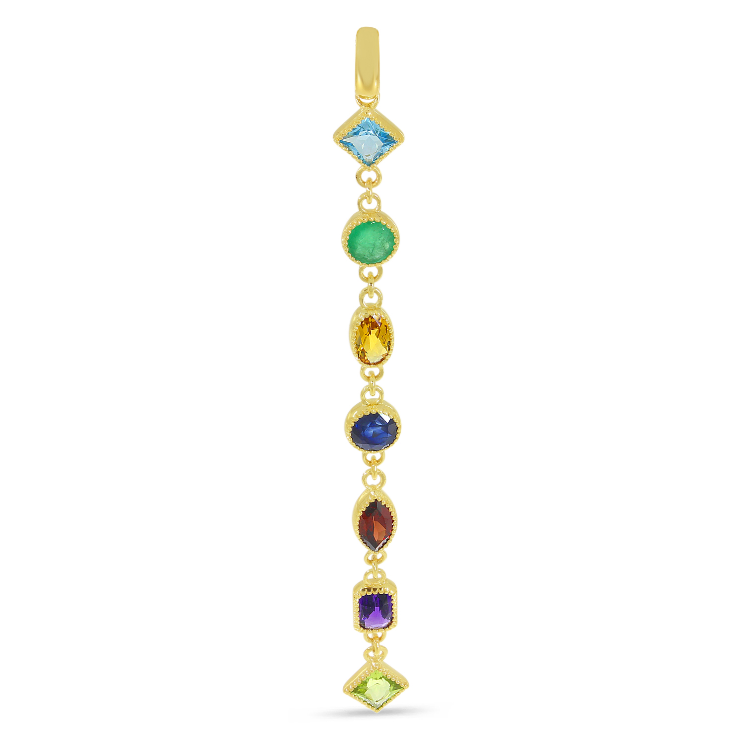 14K Yellow Gold Long Fancy Multi-Shape Semi-Precious Pendant