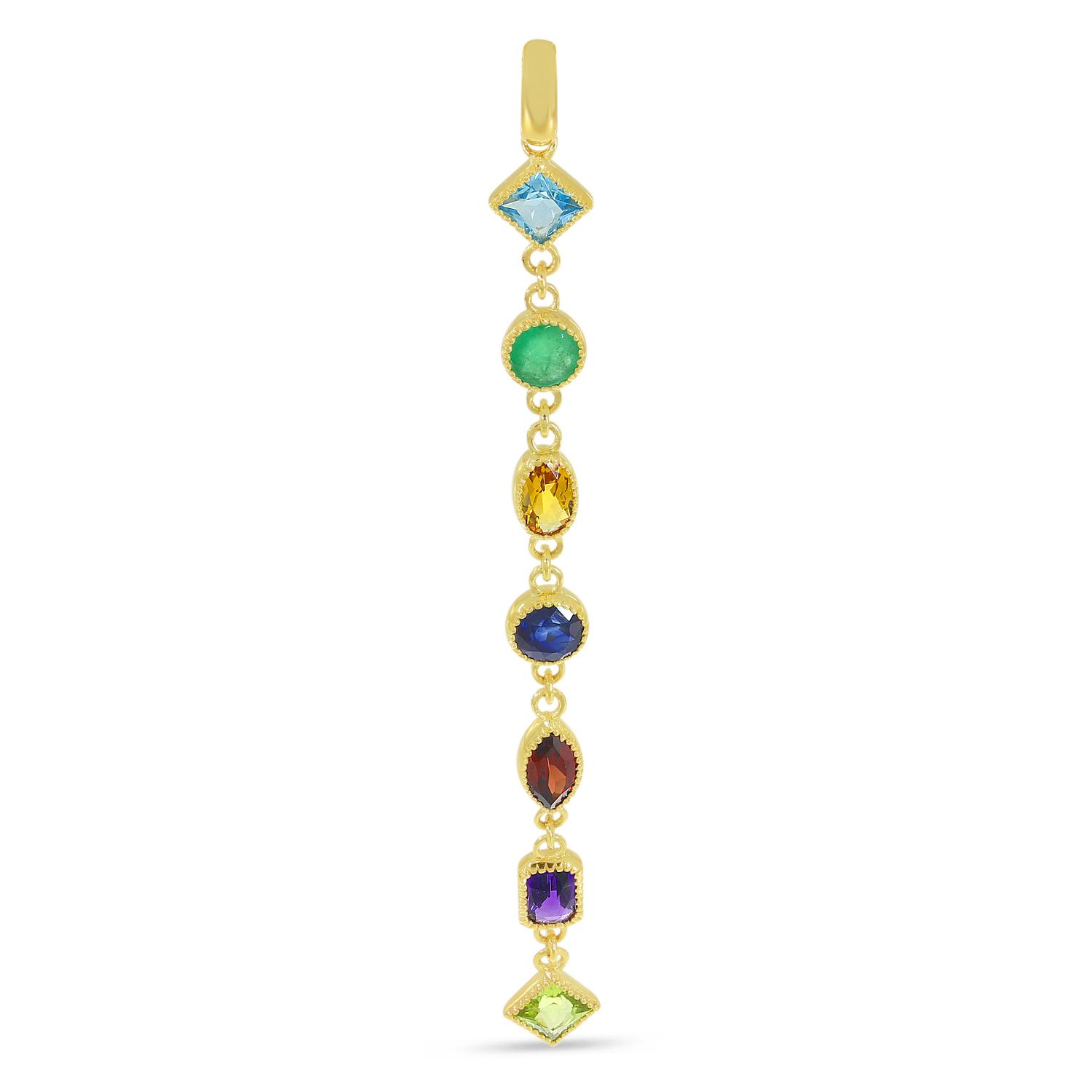 14K Yellow Gold Long Fancy Multi-Shape Semi-Precious Pendant