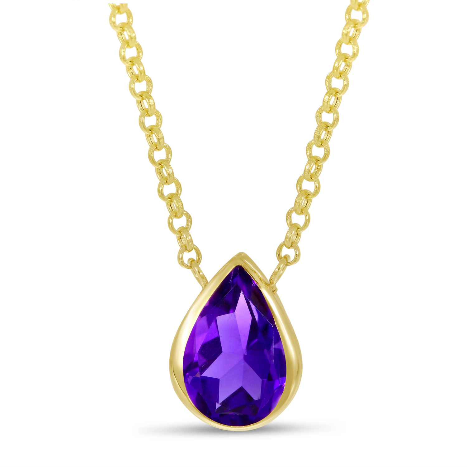 14K Yellow Gold Semi Amethyst Large Pear Necklace