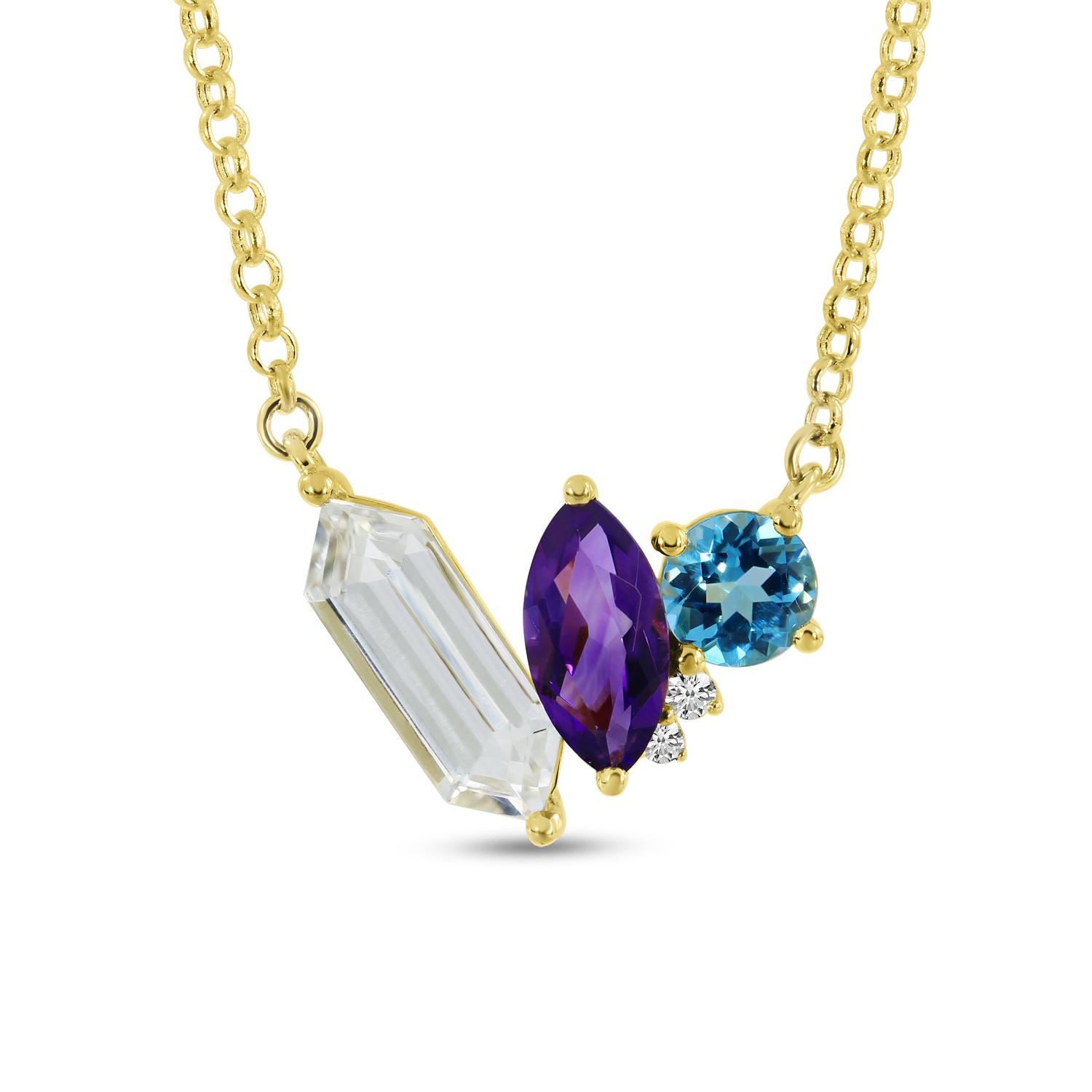 14K Yellow Gold Fancy-Cut Semi-Precious Cluster Necklace