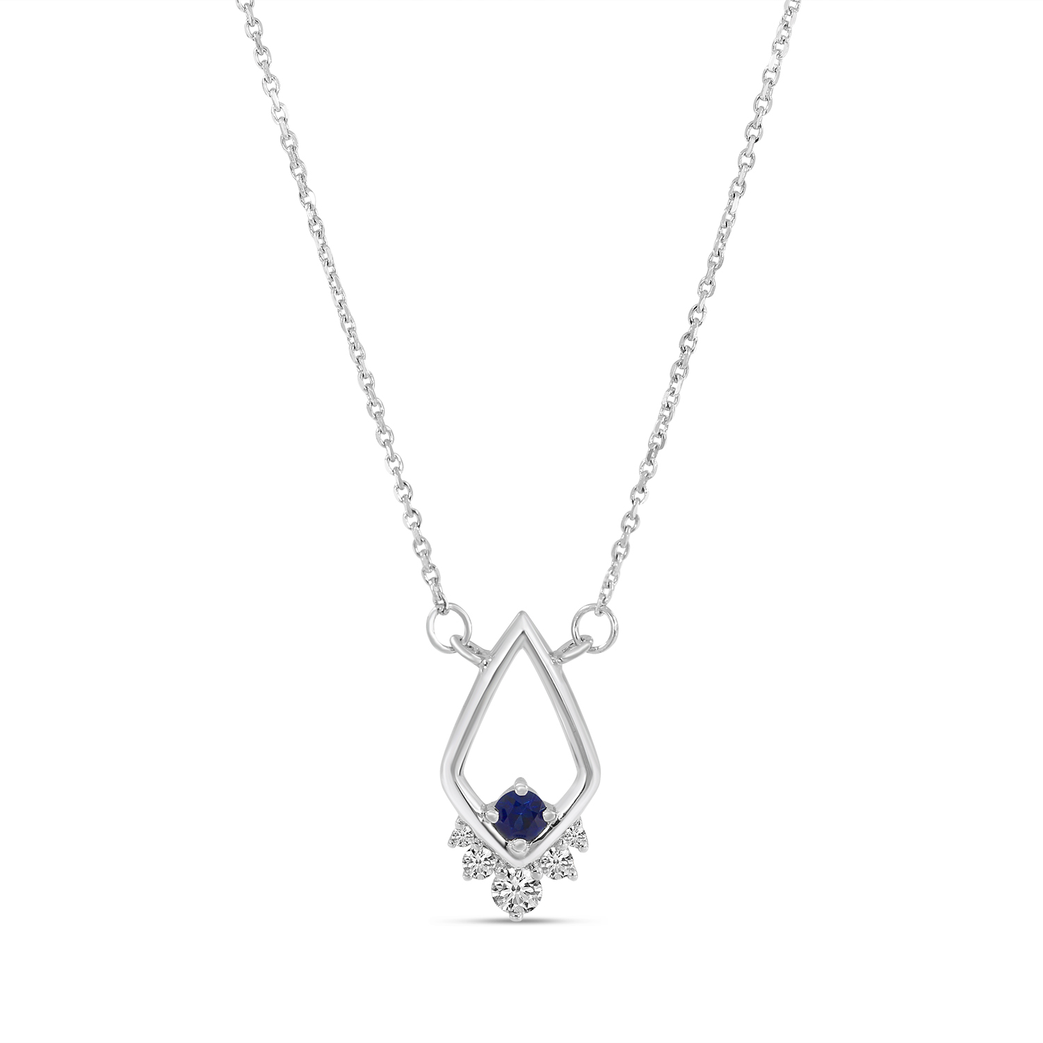 14K White Gold Sapphire & Diamond Open Triangle Necklace