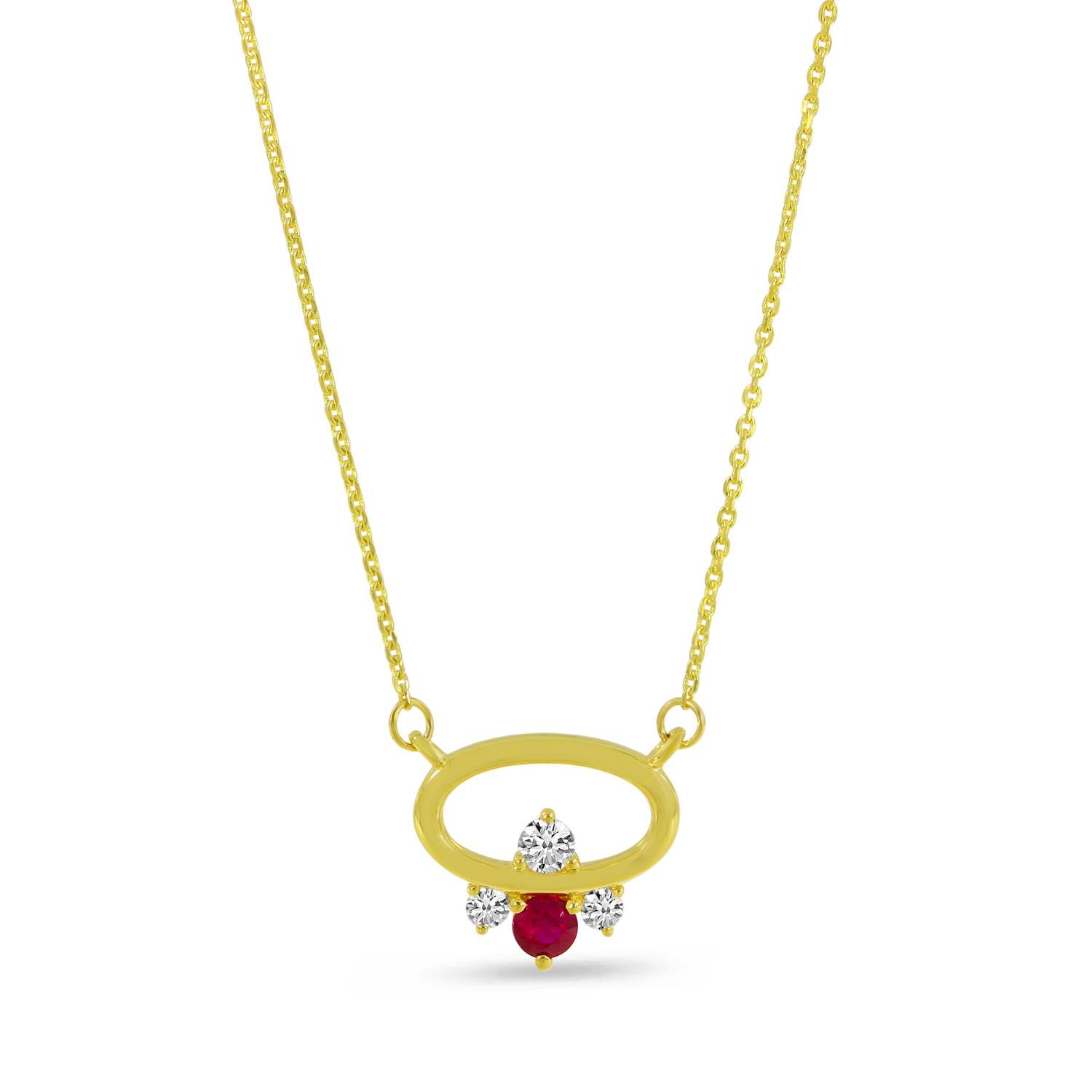 14K Yellow Gold Ruby & Diamond East 2 West Open Oval Necklace