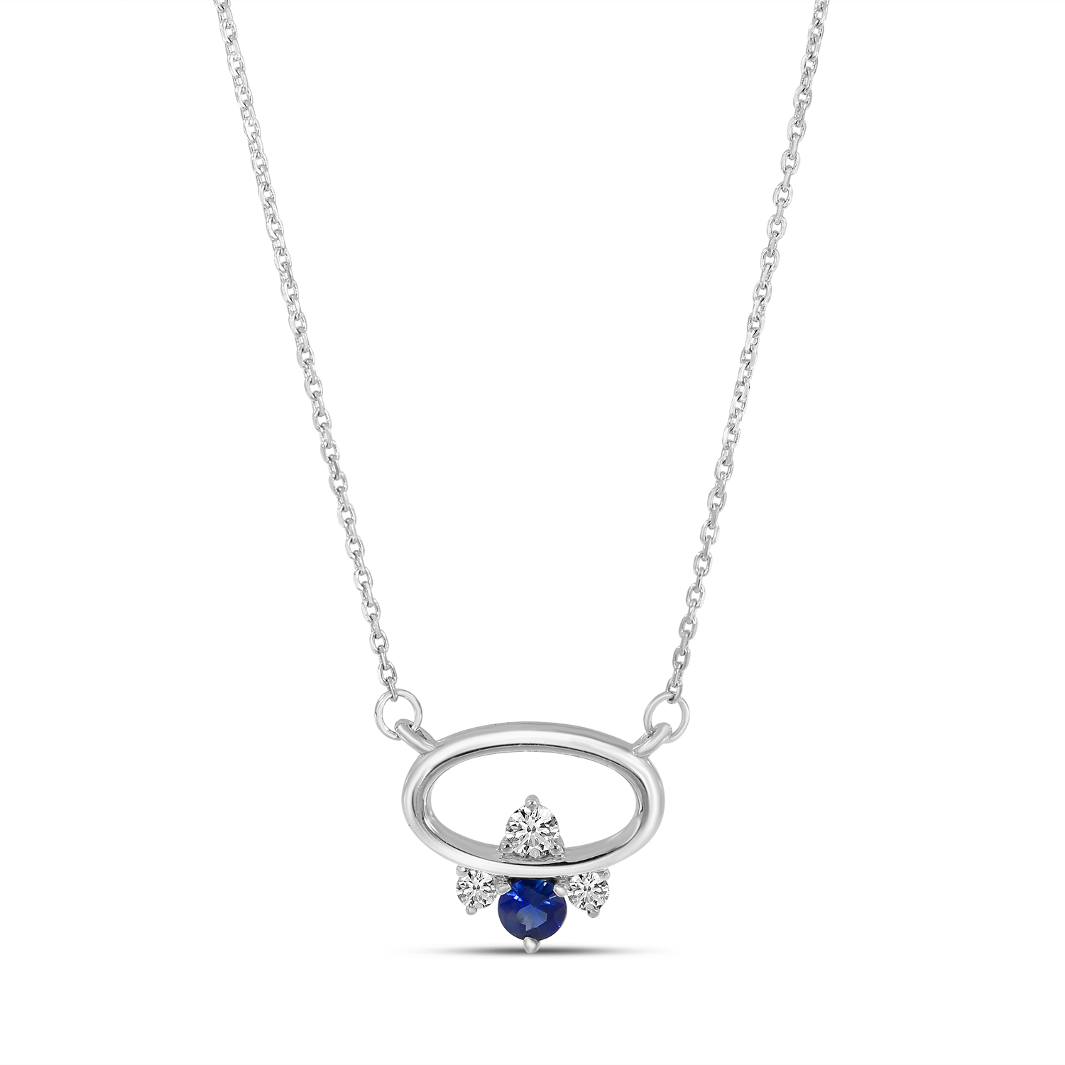 14K White Gold Sapphire & Diamond East 2 West Open Oval Necklace