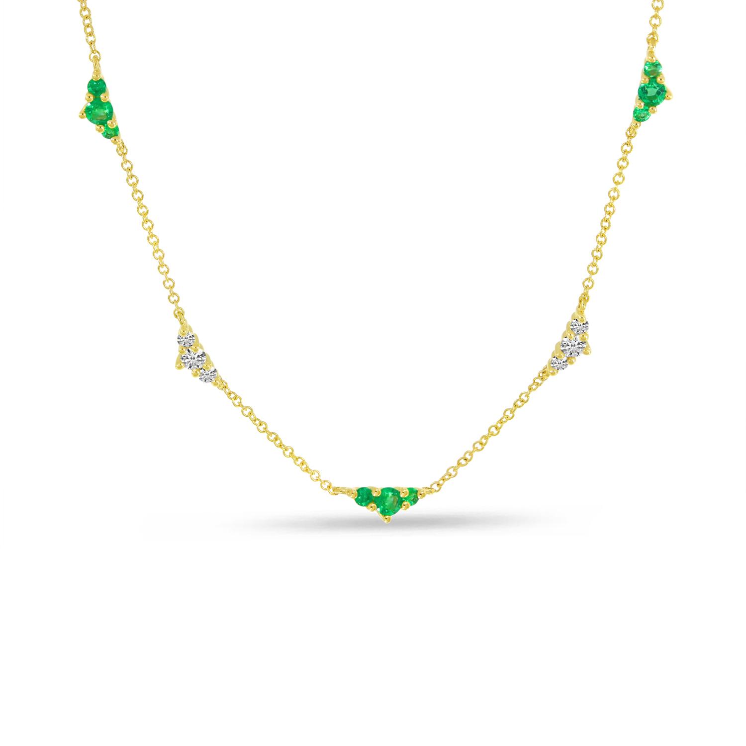 14K Yellow Gold Emerald and Diamond Alternating Stations Necklace