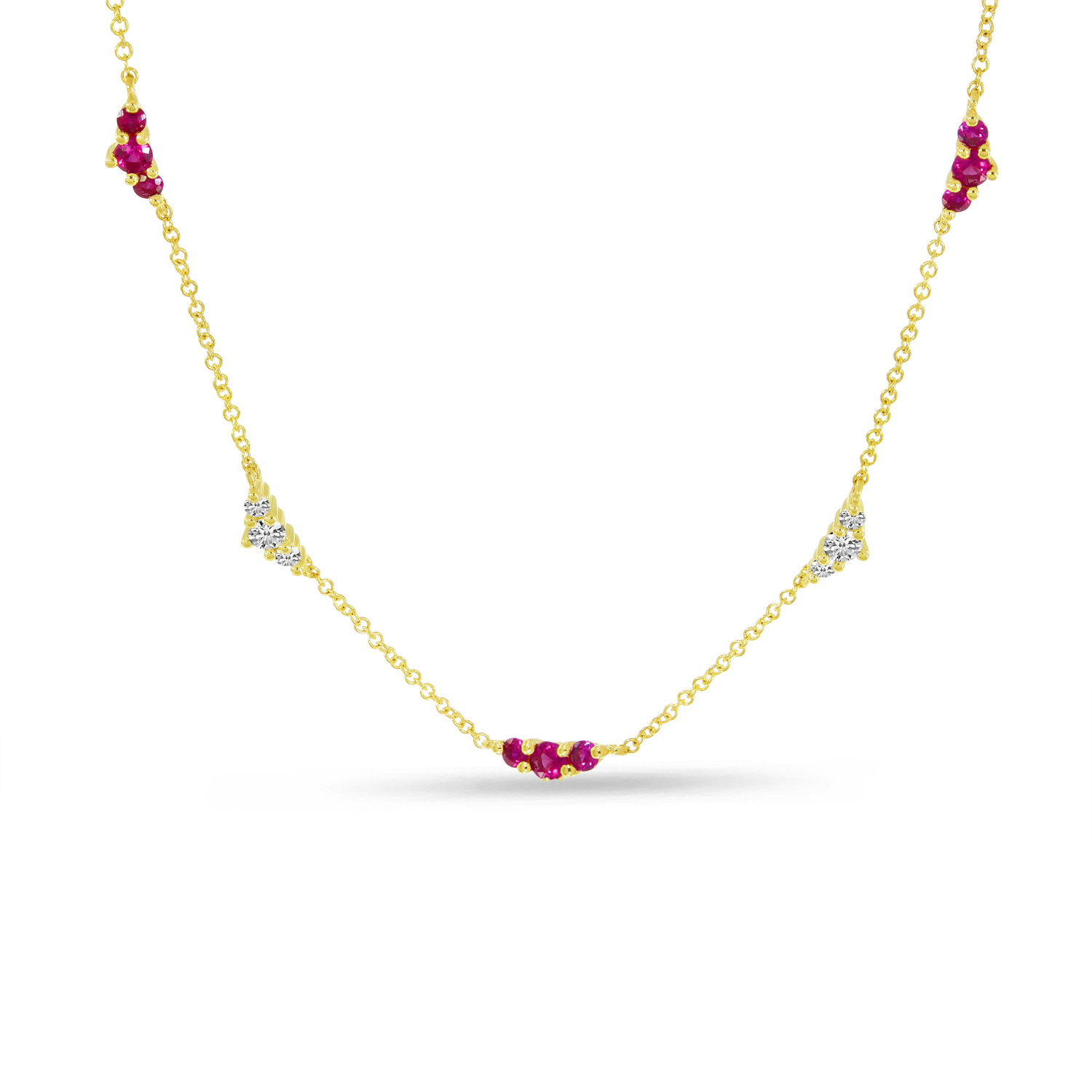 14K Yellow Gold 5-Station Ruby & Diamond Necklace