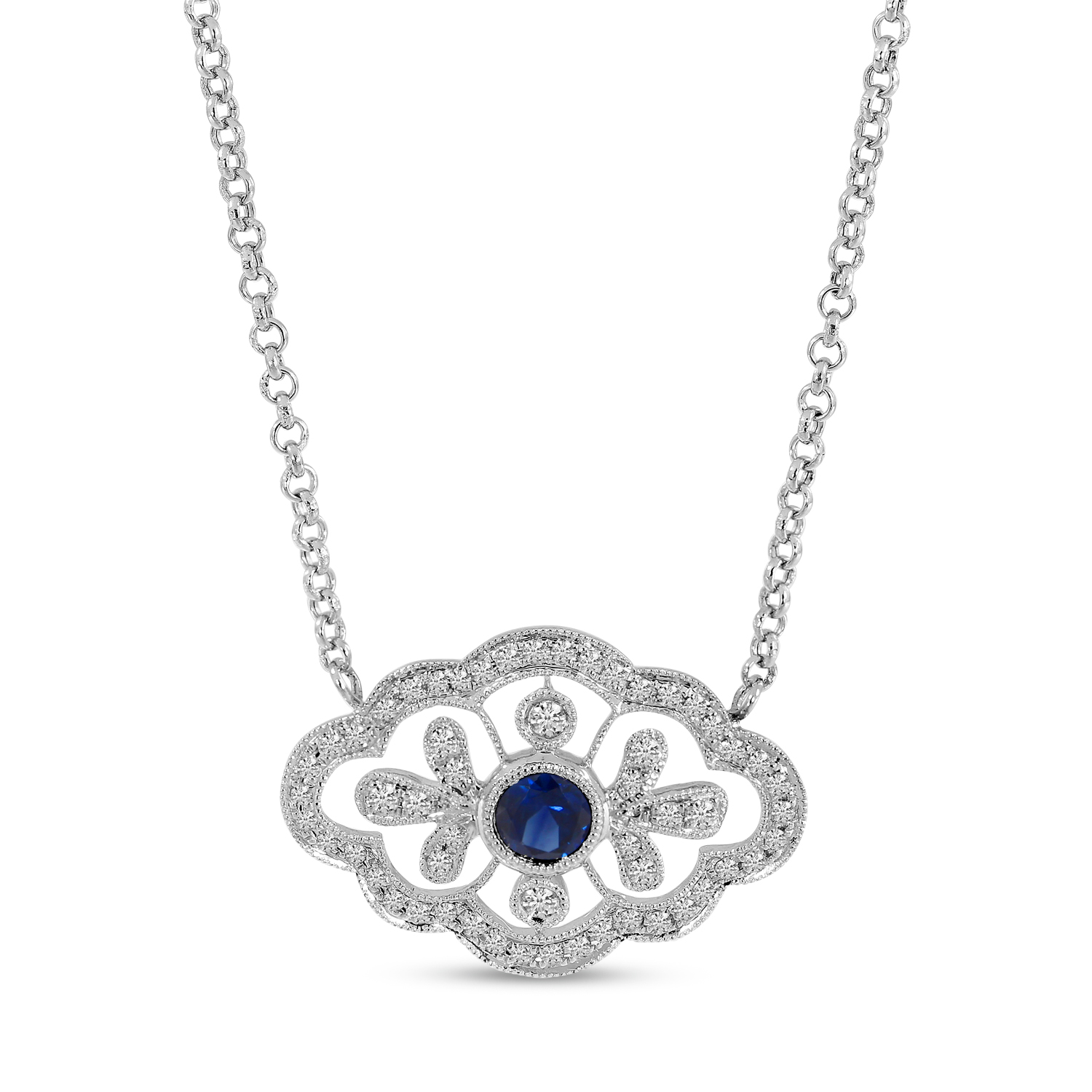 14K White Gold Sapphire & Diamond East 2 West Necklace
