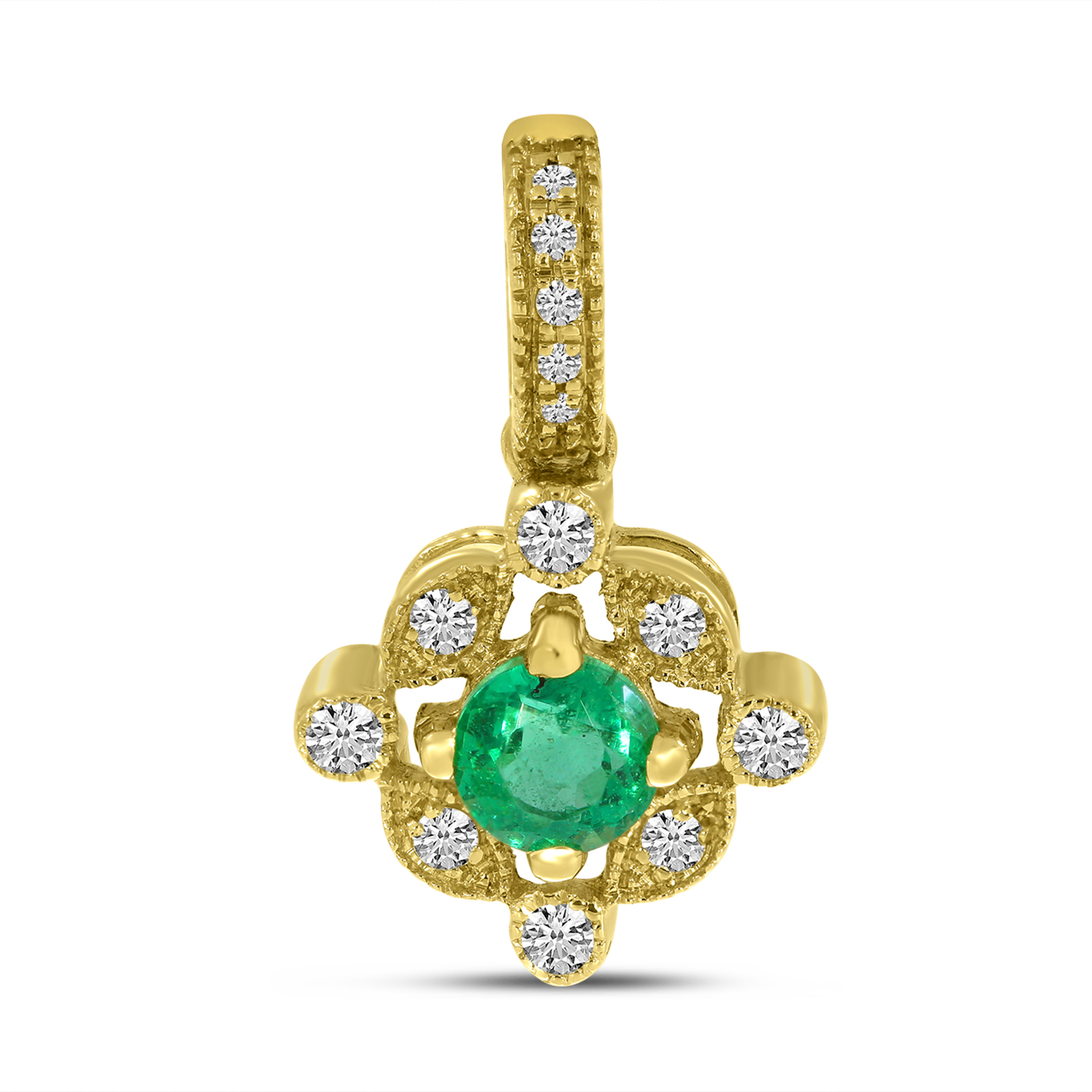 14K Yellow Gold Emerald & Diamond Pendant