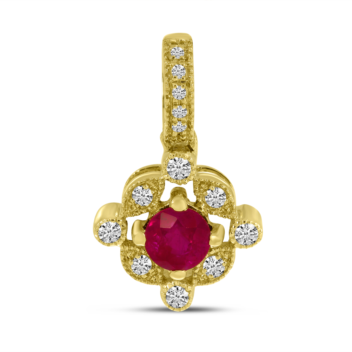 14K Yellow Gold Ruby & Diamond Pendant