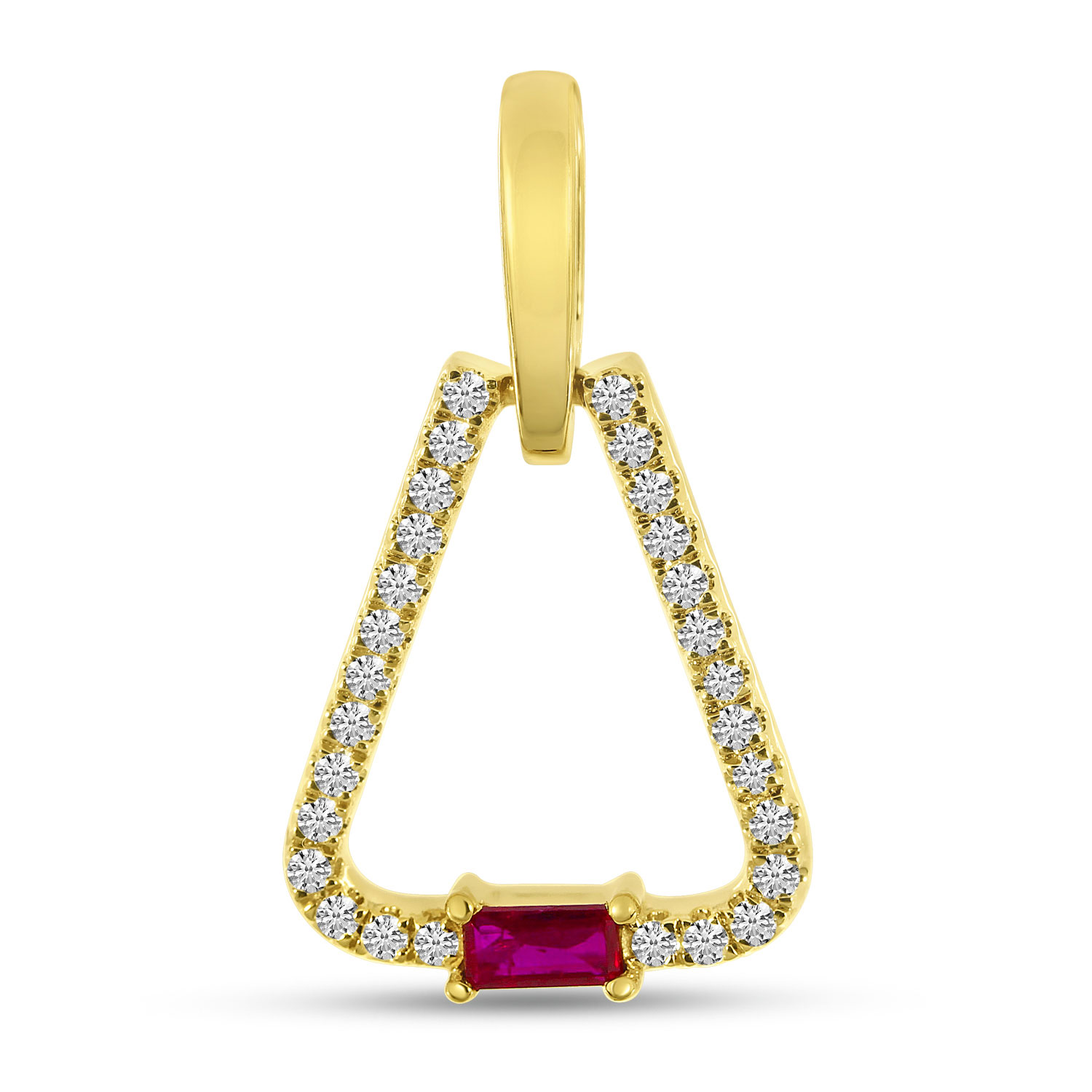 14K Yellow Gold Ruby and Diamond Triangle Pendant