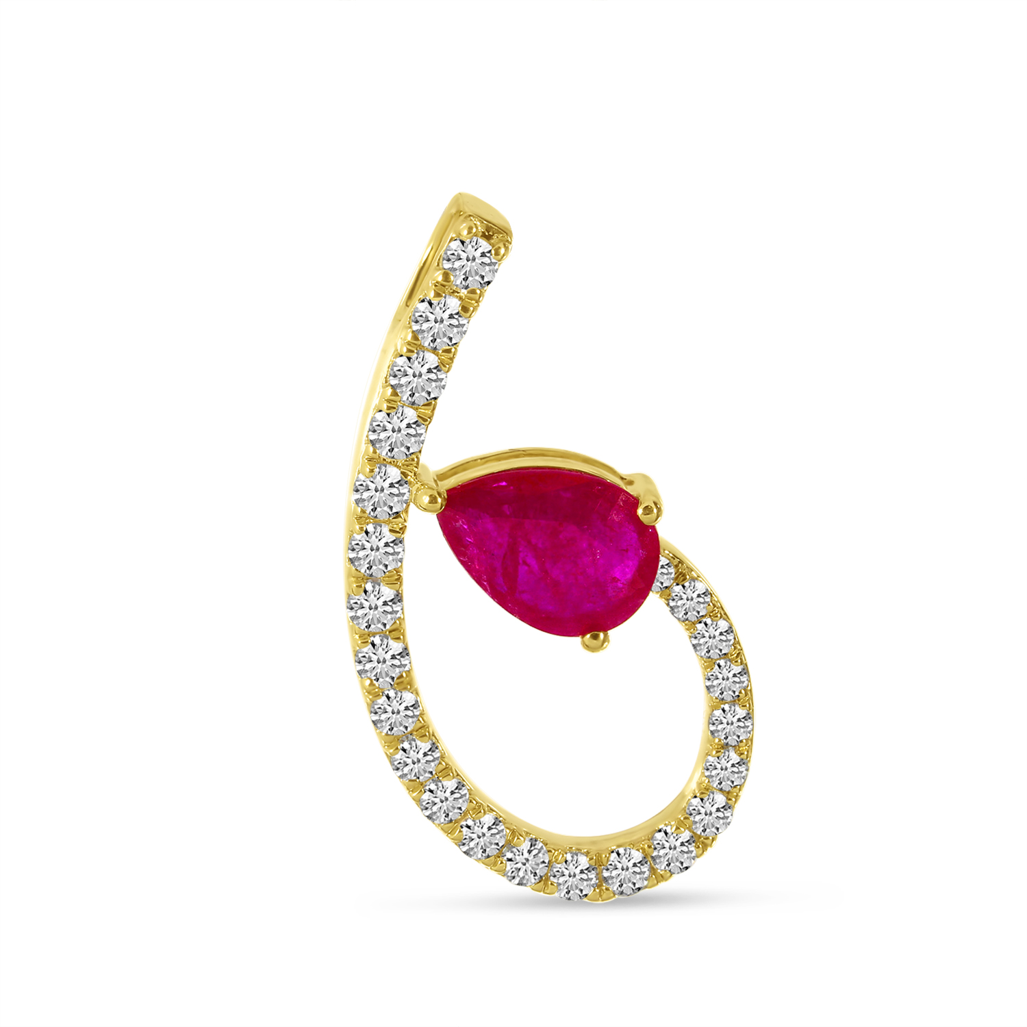 14K Yellow Gold Precious Ruby and Diamond Oval Swirl Pendant 