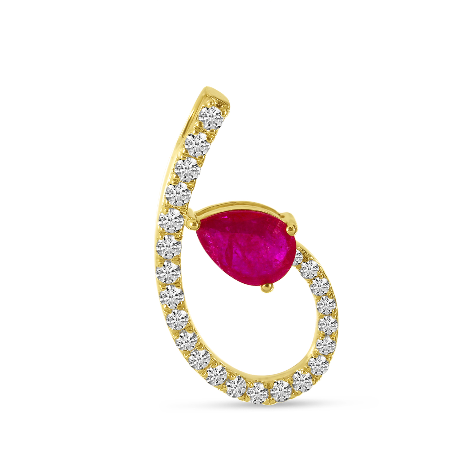 14K Yellow Gold Precious Ruby and Diamond Oval Swirl Pendant