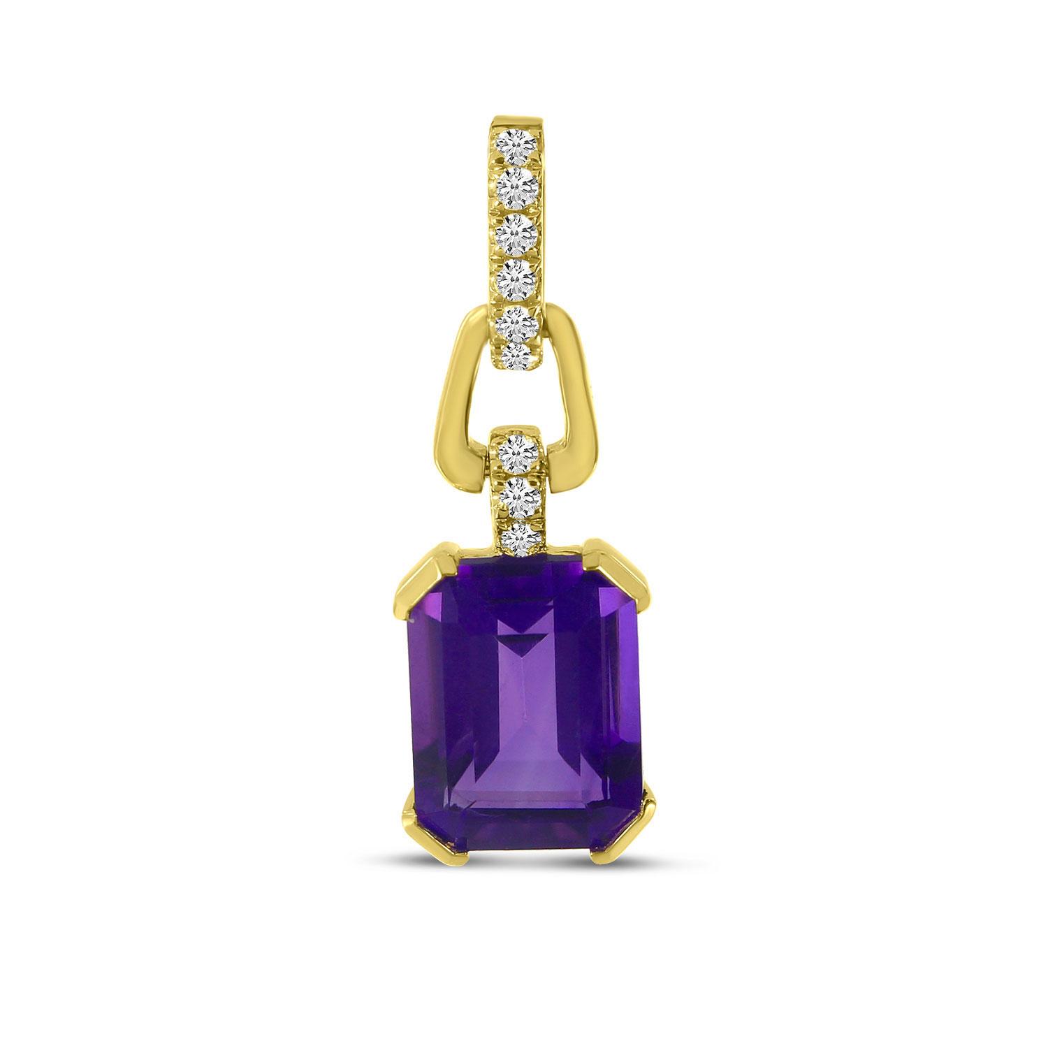 14K Yellow Gold Octagon Amethyst Diamond Link Pendant