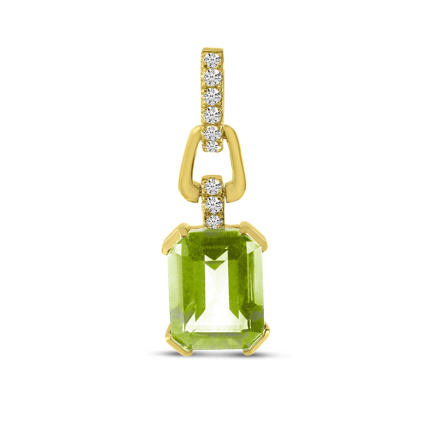 14K Yellow Gold Octagon Peridot Diamond Link Pendant
