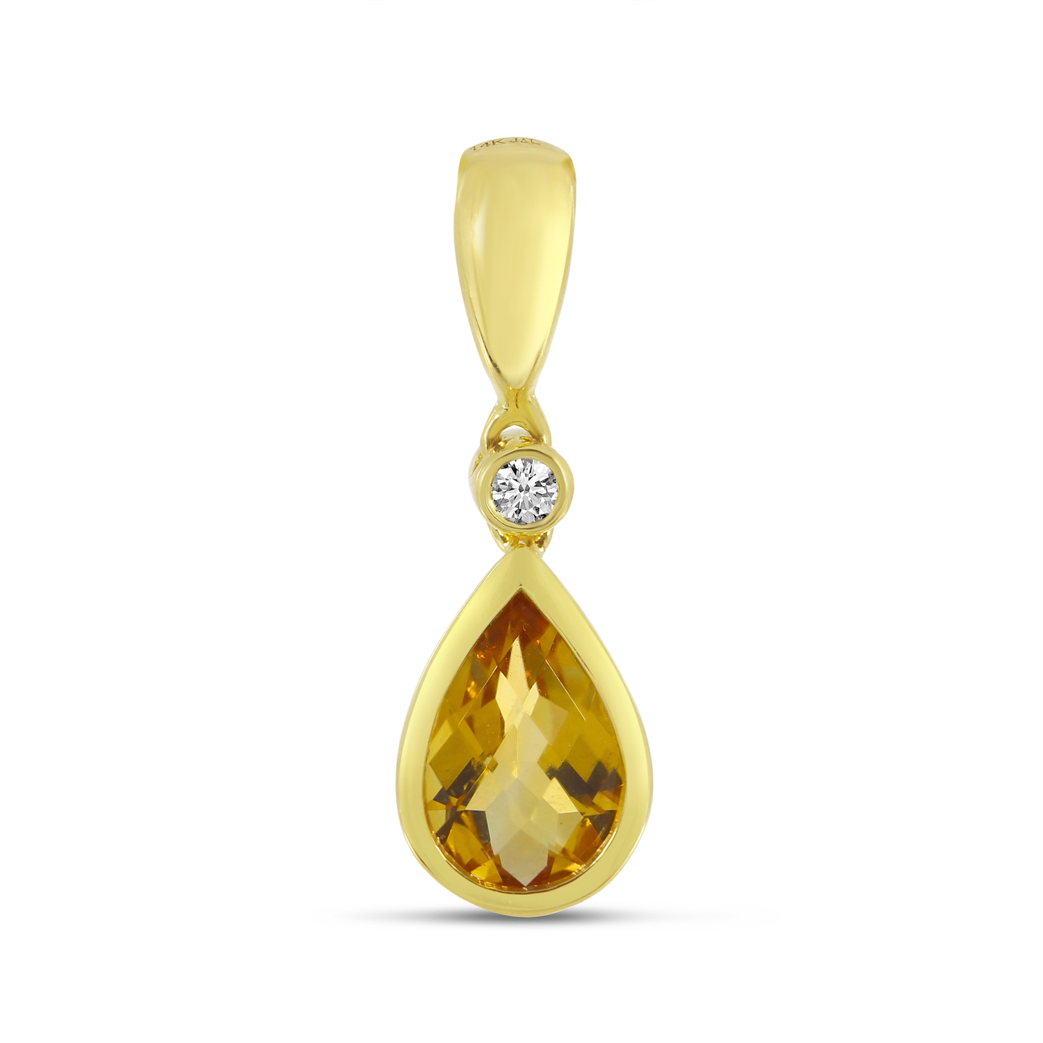 14K Yellow Gold Bezel Pear-Cut Citrine and Diamond Pendant