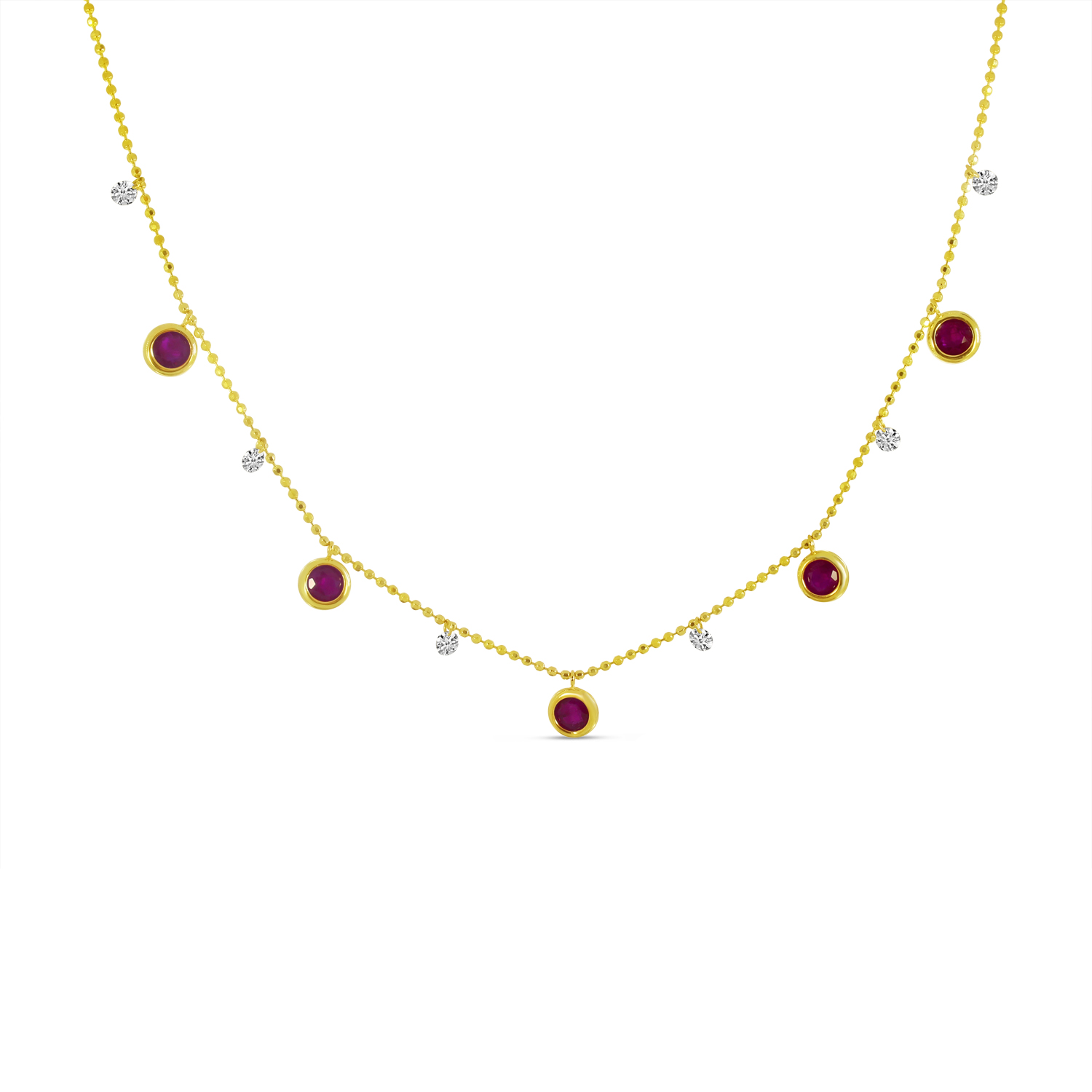 14K Yellow Gold Dashing Diamond Precious Bezel Dangle Necklace
