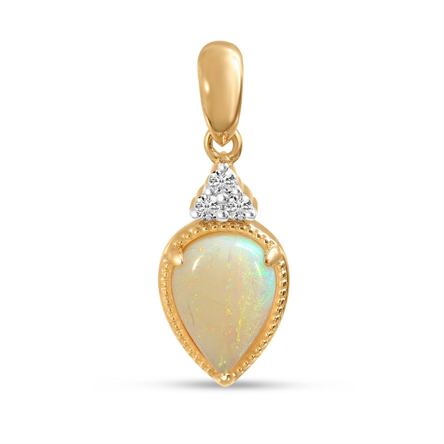 14K Rose Gold Pear Cut Opal and Diamond Pendant