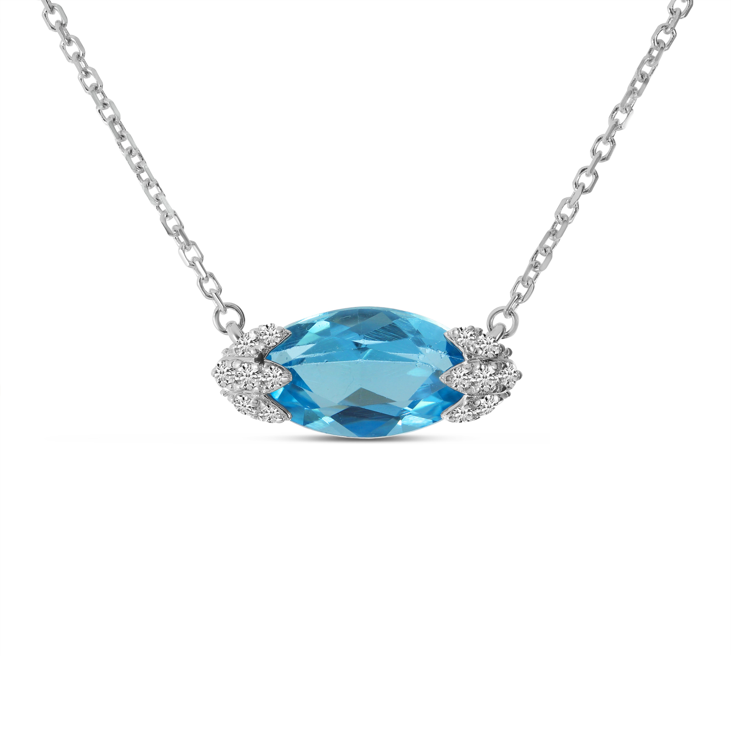 14K White Gold Semi Marquise and Diamond Necklace 