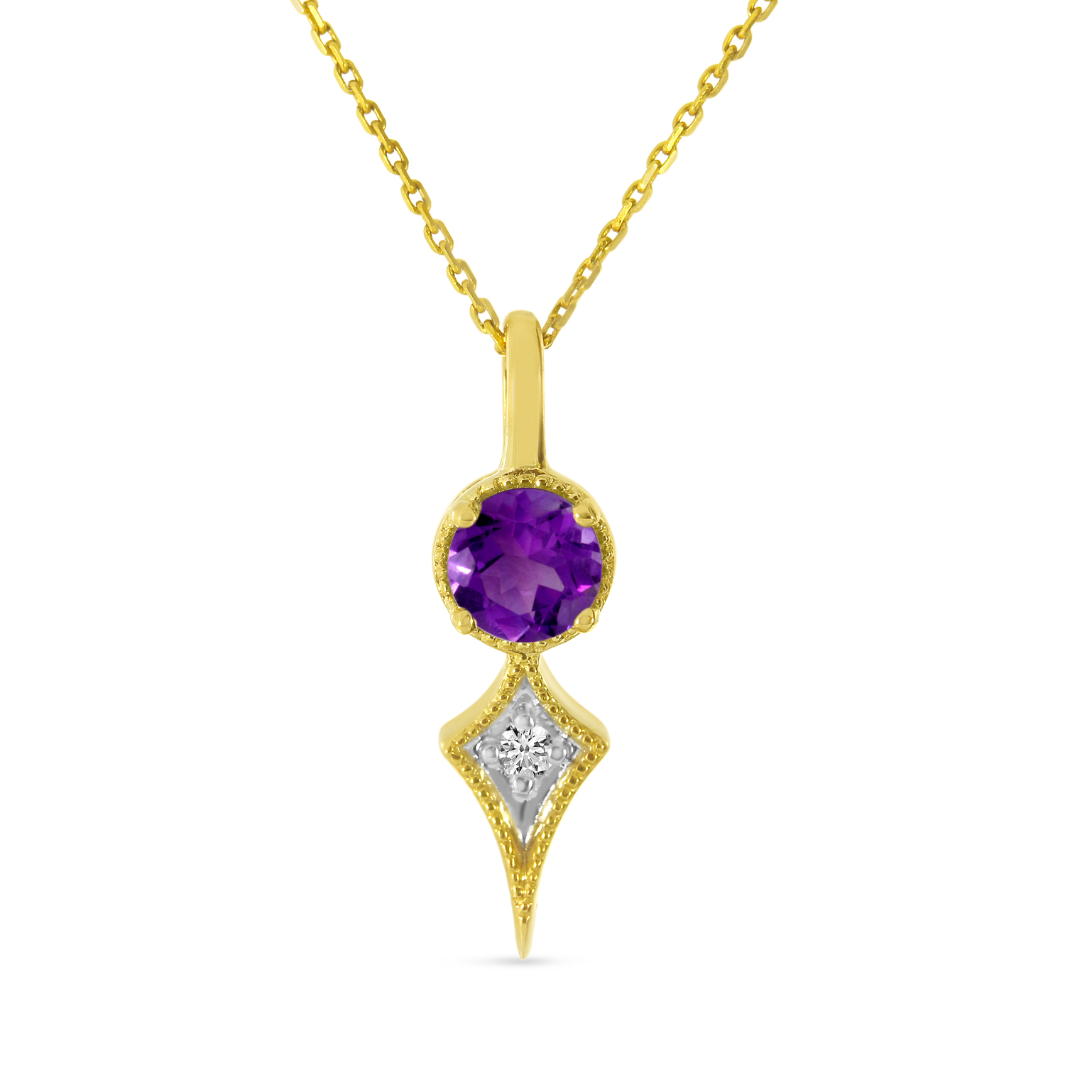 14K Yellow Gold Amethyst and Diamond Pendant